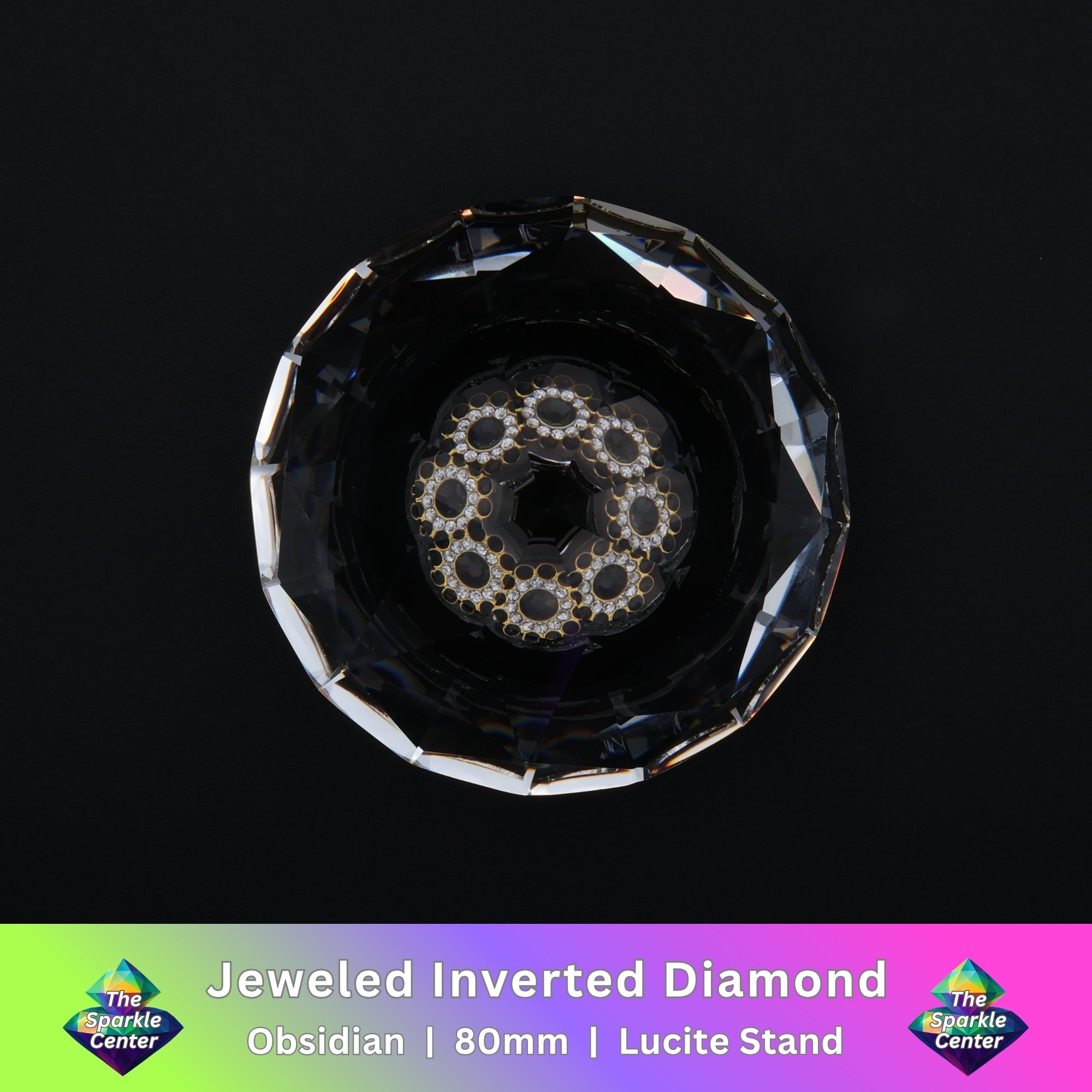 Jeweled Inverted Diamond on Lucite Stand