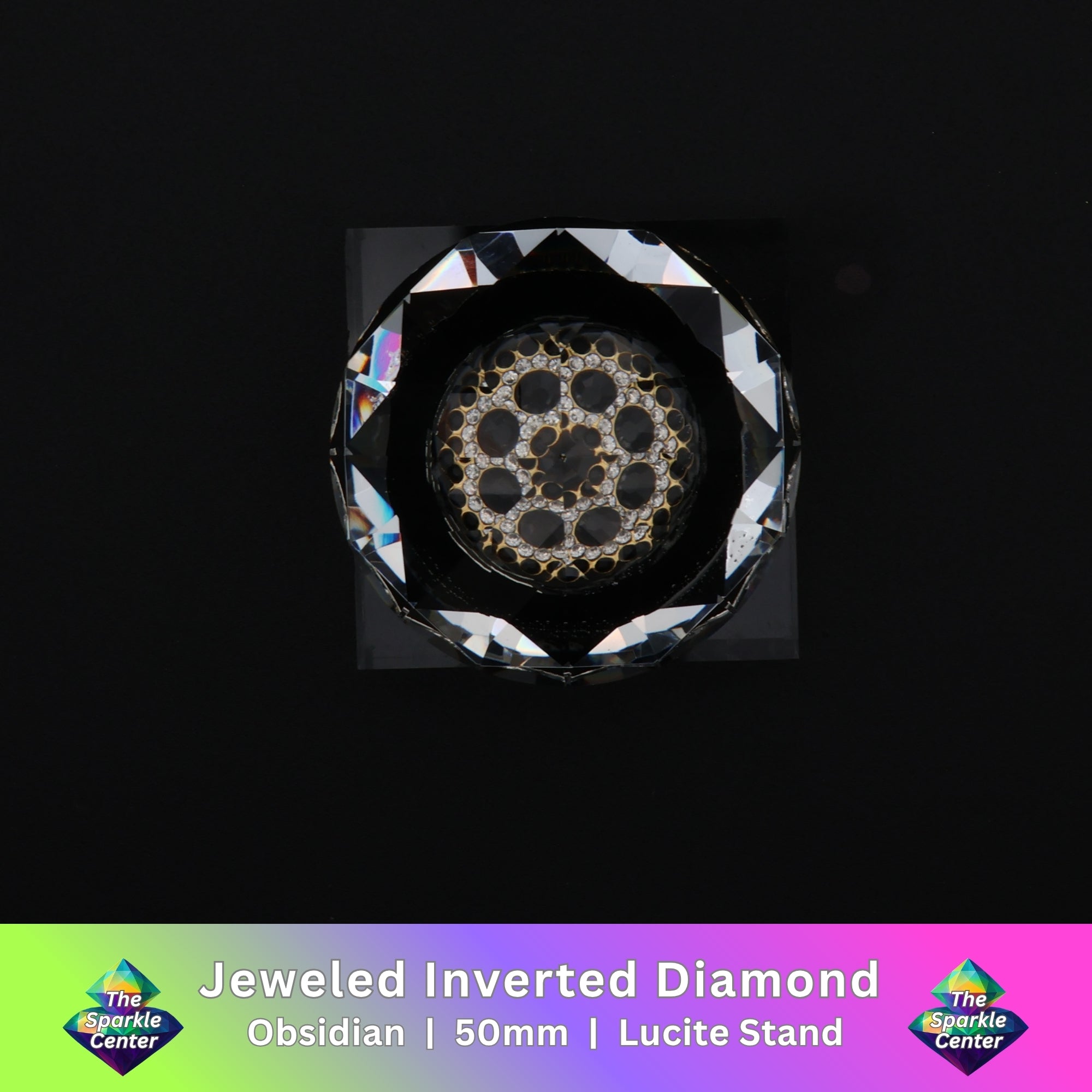 Jeweled Inverted Diamond on Lucite Stand