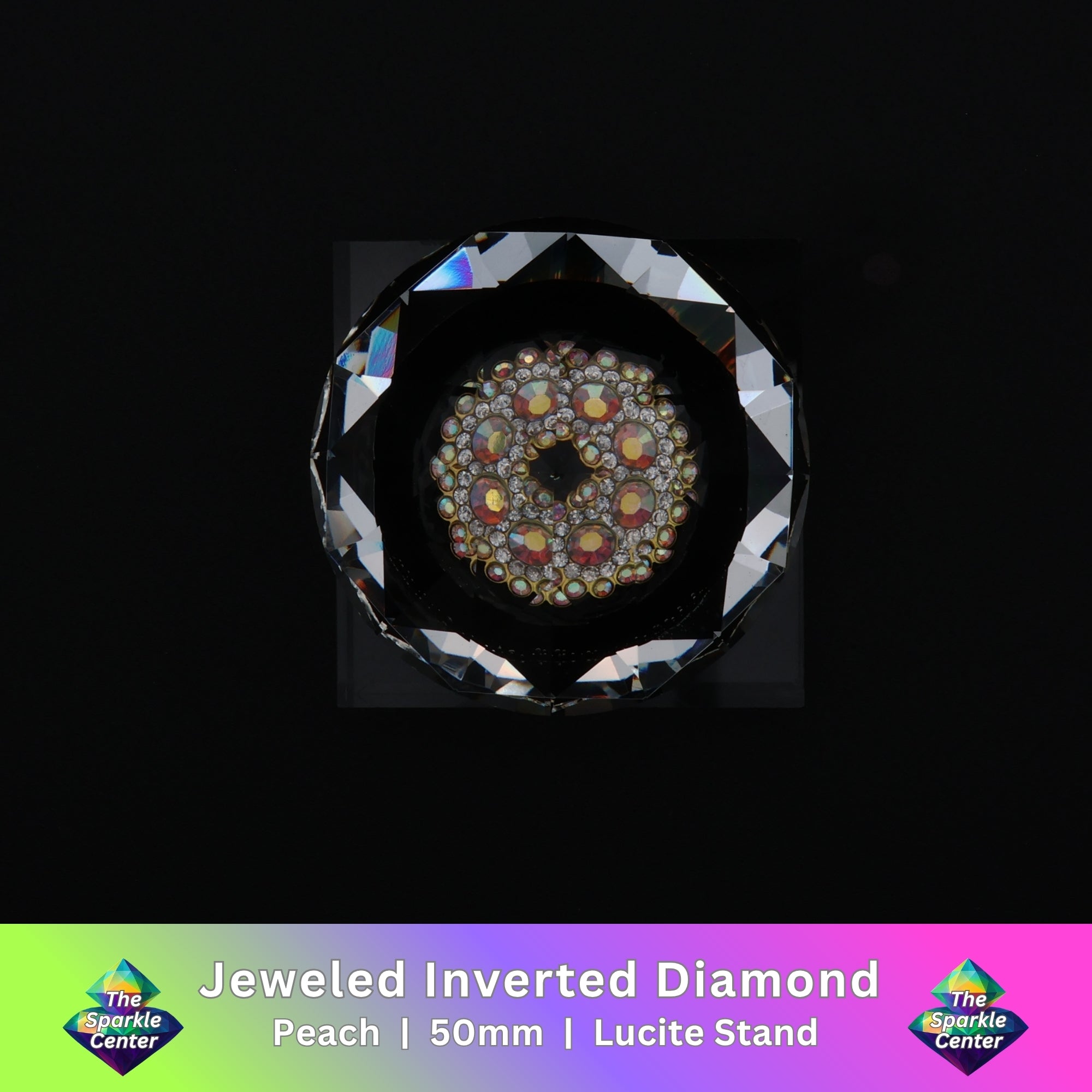 Jeweled Inverted Diamond on Lucite Stand