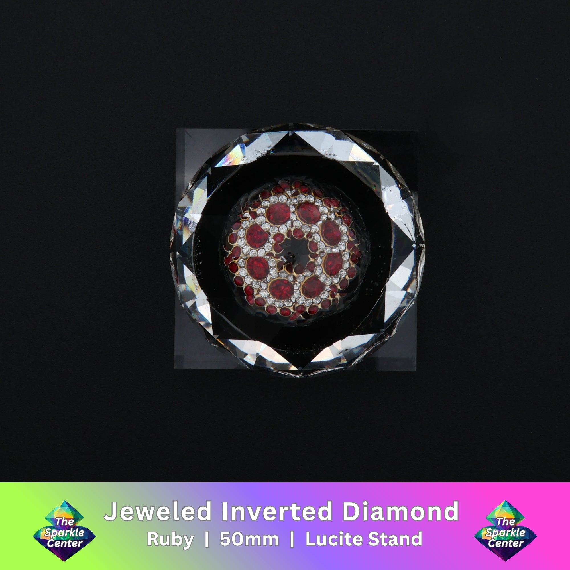 Jeweled Inverted Diamond on Lucite Stand