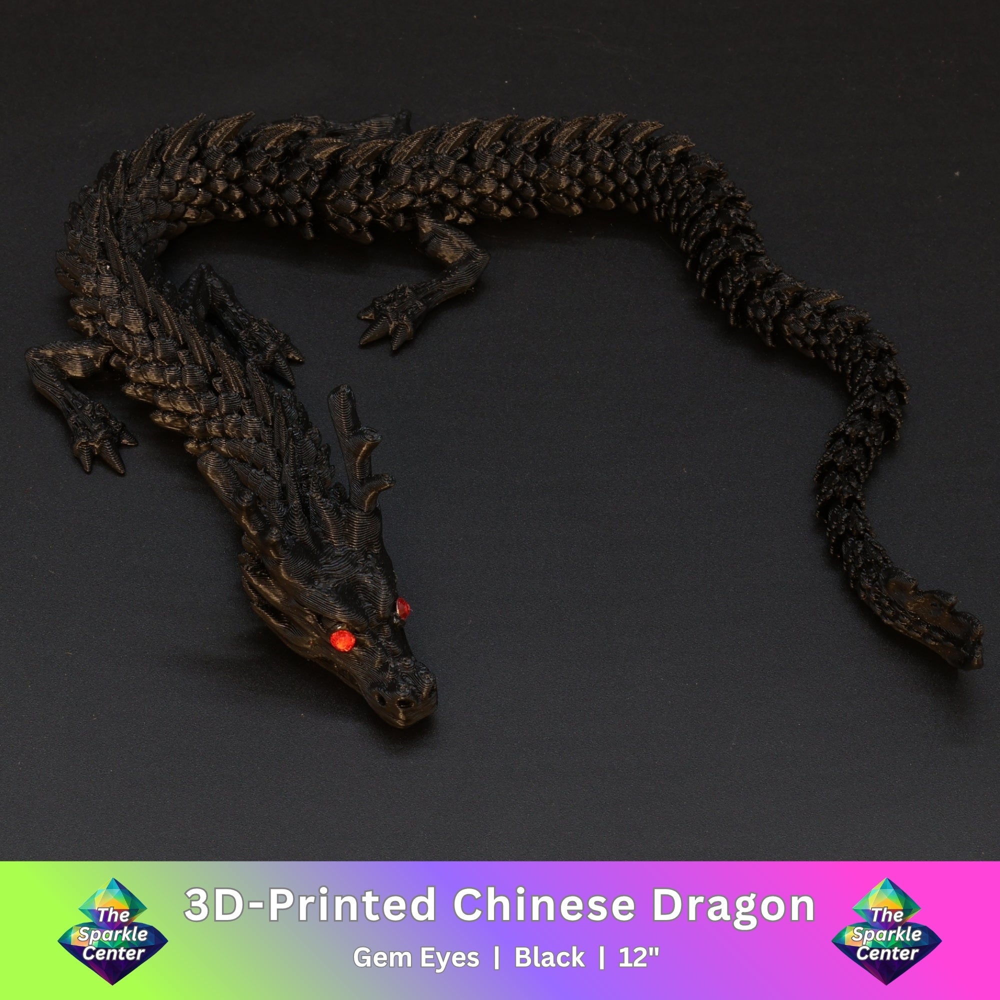 3D Printed Chinese Dragon w/ Gem Eyes