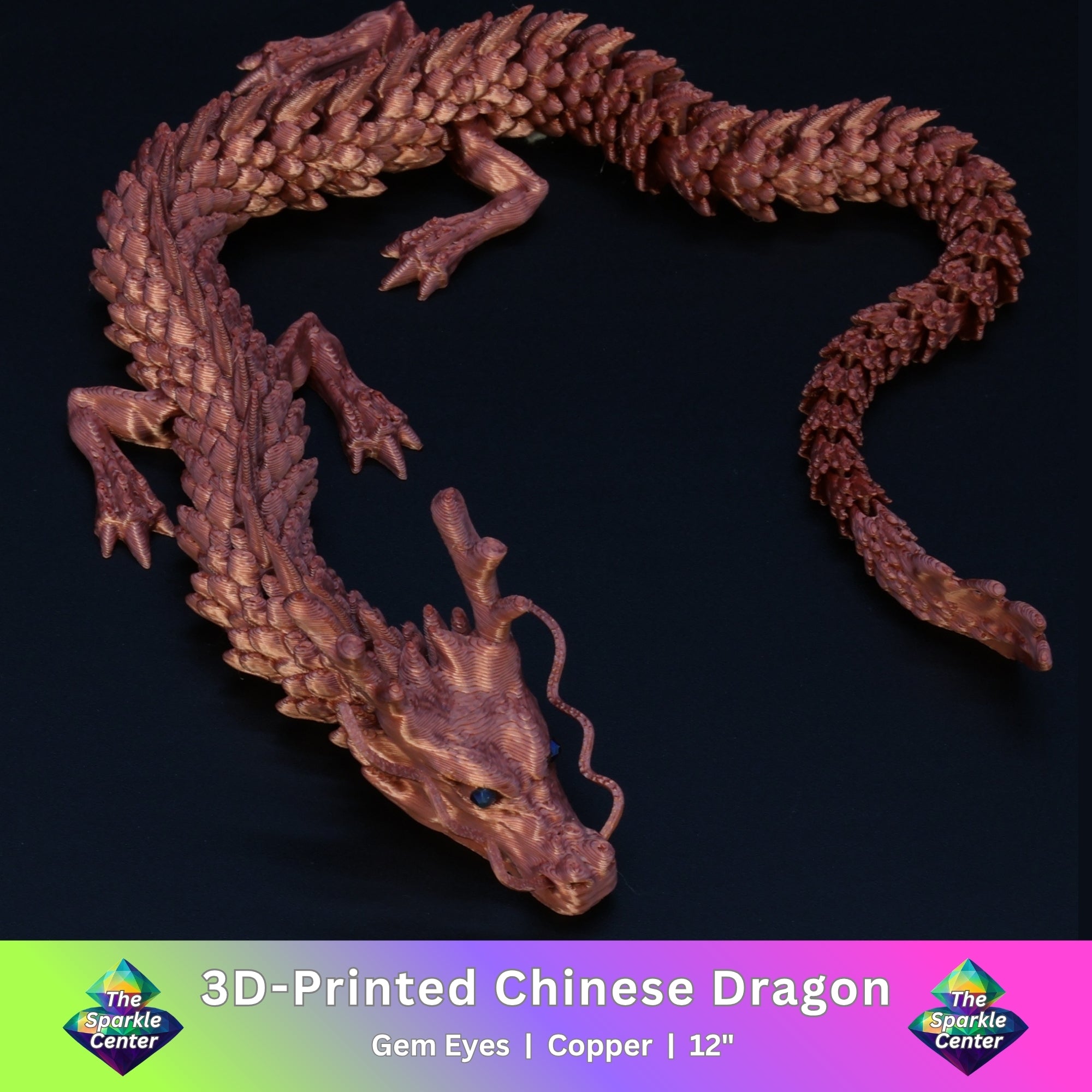 3D Printed Chinese Dragon w/ Gem Eyes