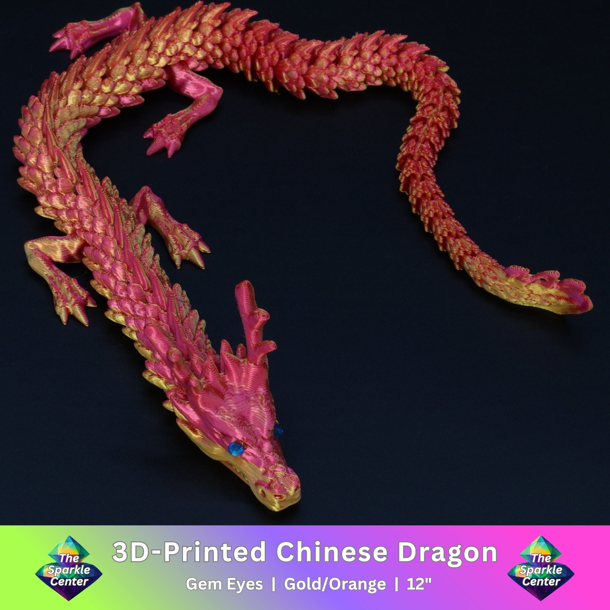 3D Printed Chinese Dragon w/ Gem Eyes