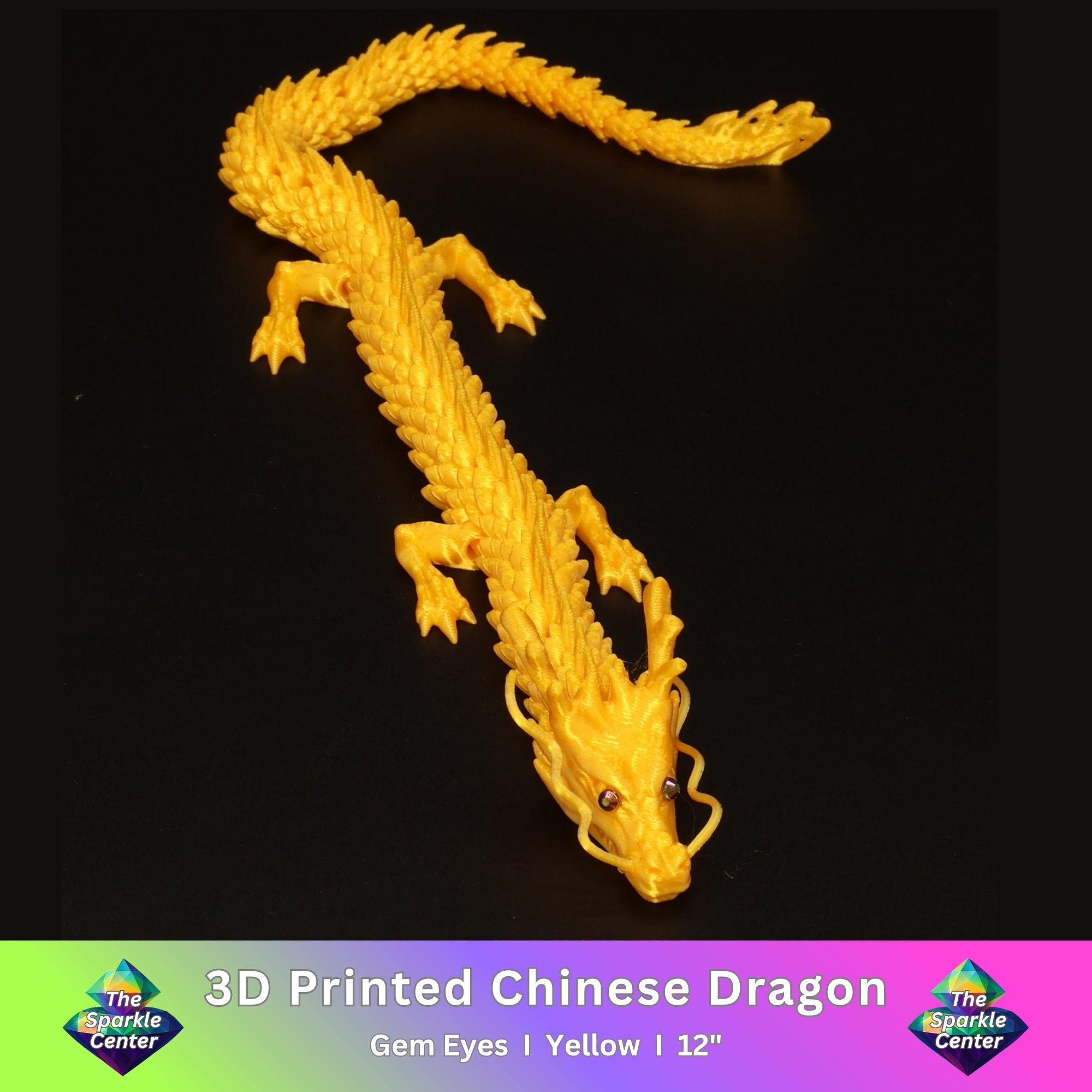 3D Printed Chinese Dragon w/ Gem Eyes