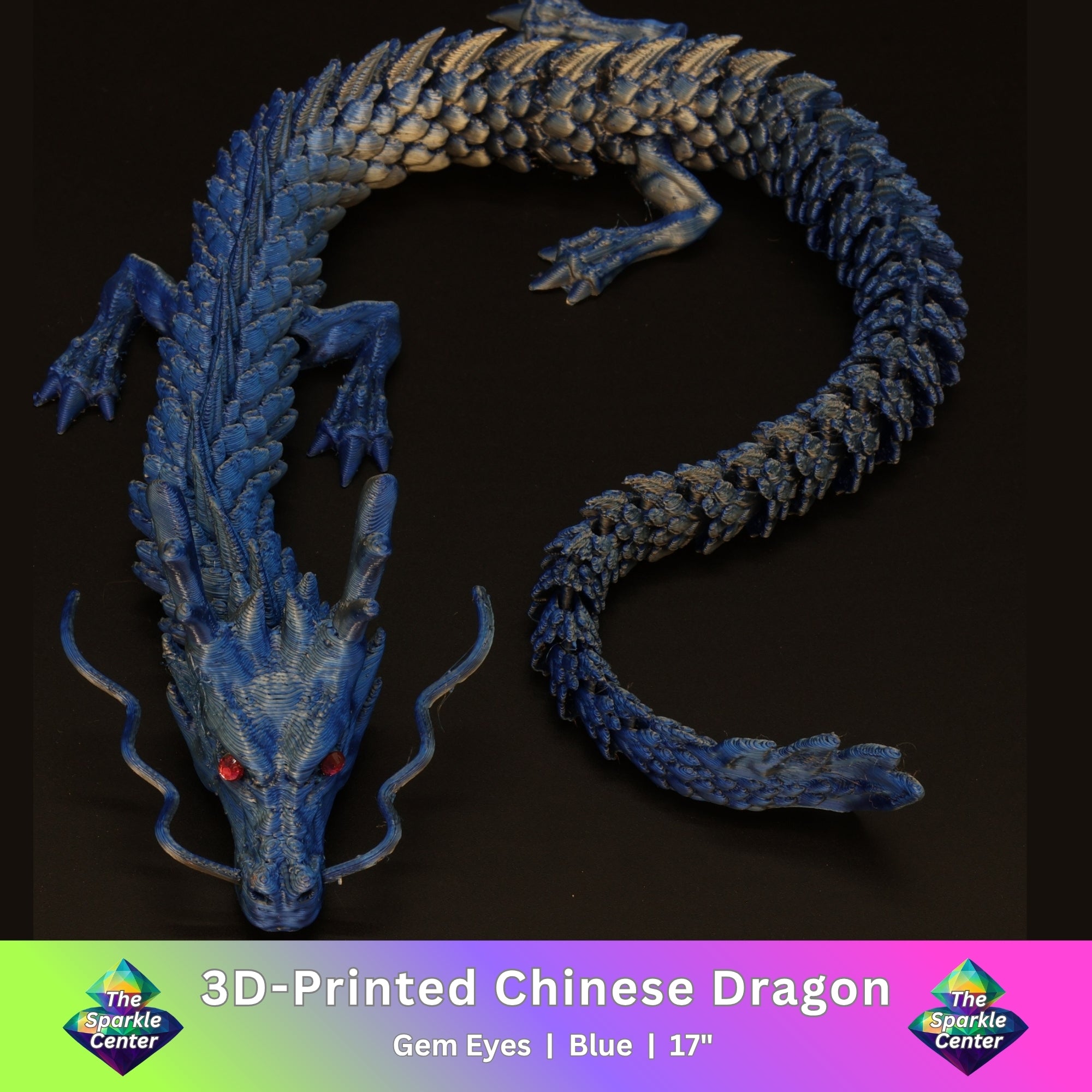 3D Printed Chinese Dragon w/ Gem Eyes