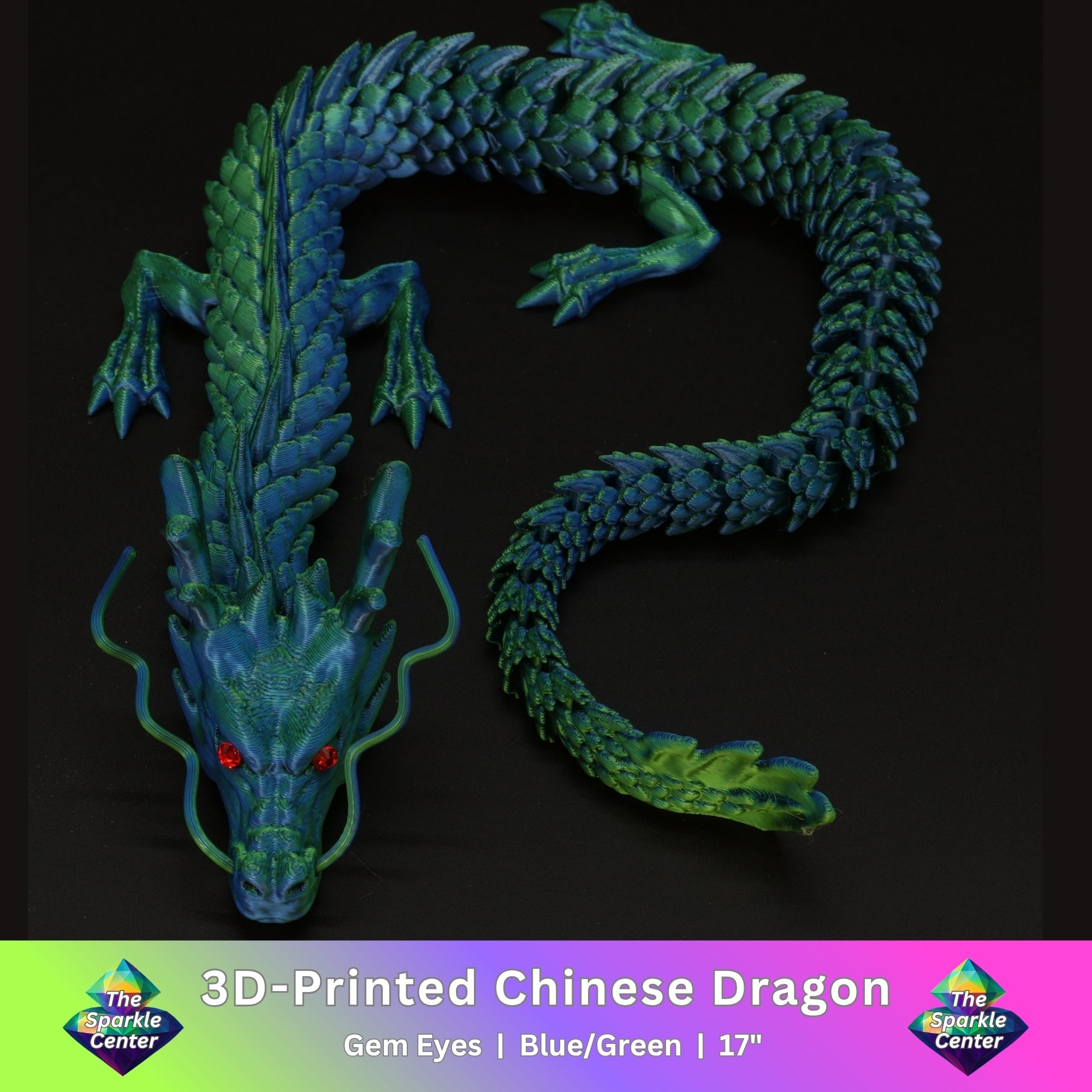 3D Printed Chinese Dragon w/ Gem Eyes