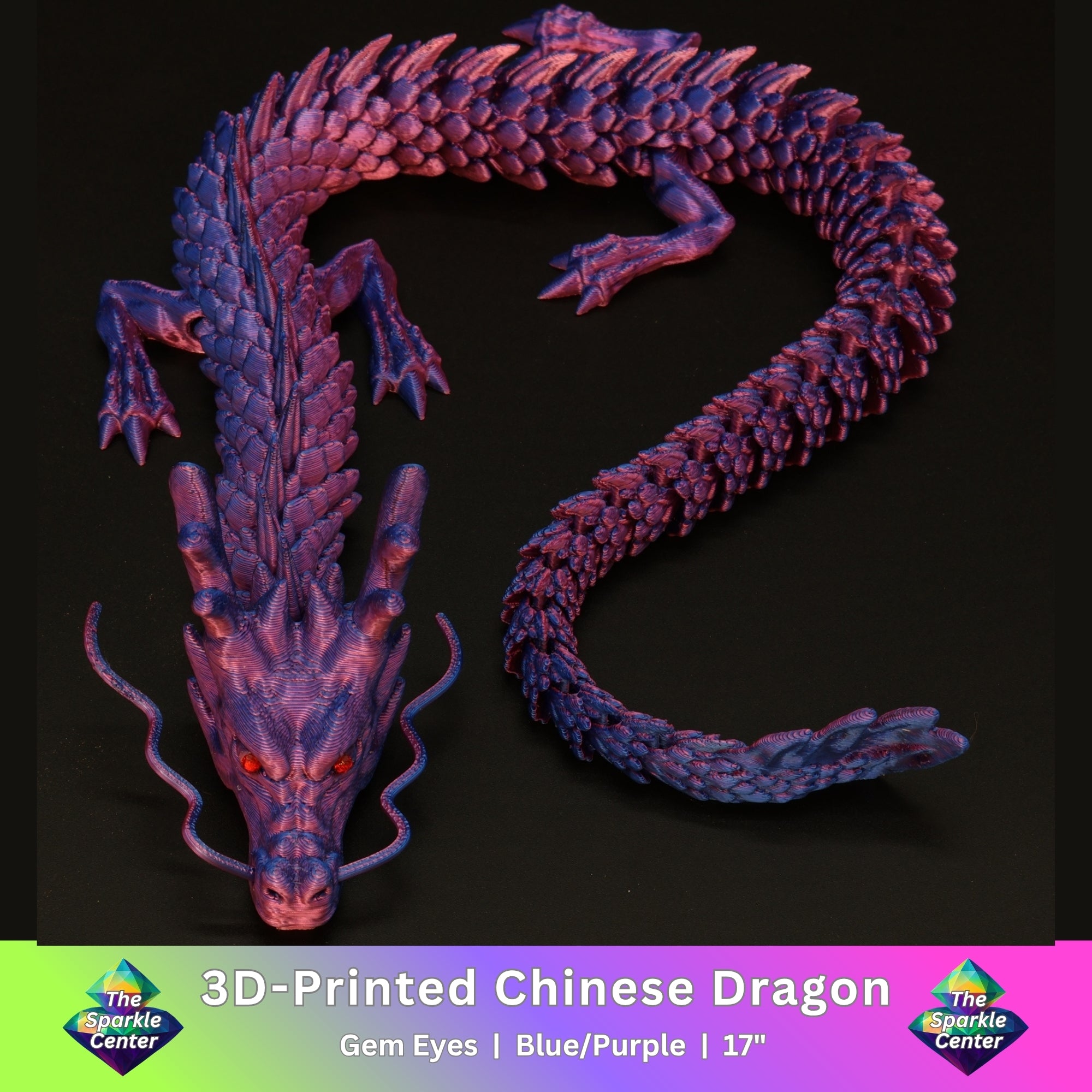 3D Printed Chinese Dragon w/ Gem Eyes