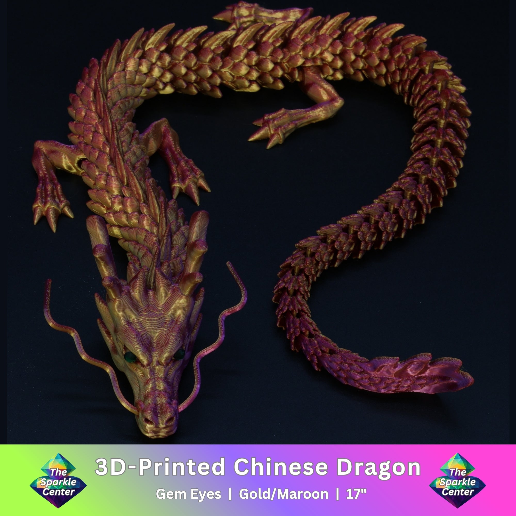 3D Printed Chinese Dragon w/ Gem Eyes