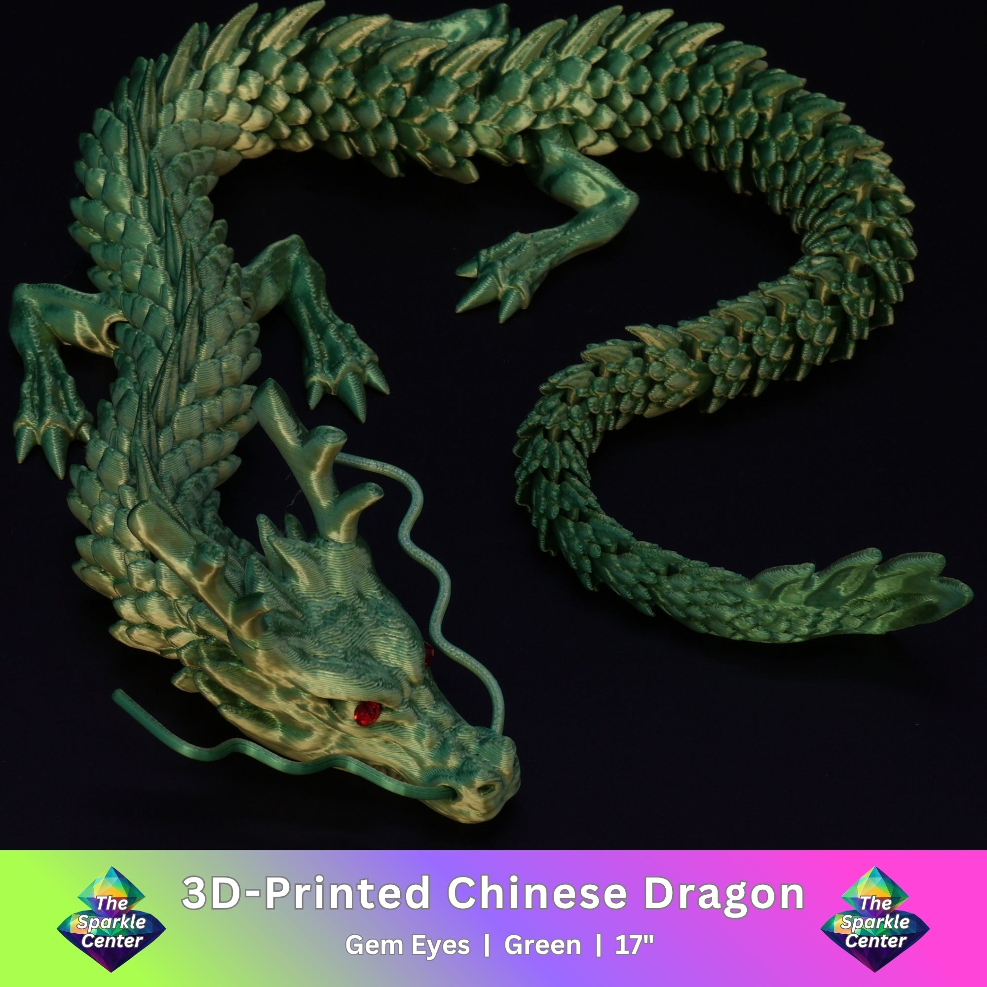 3D Printed Chinese Dragon w/ Gem Eyes