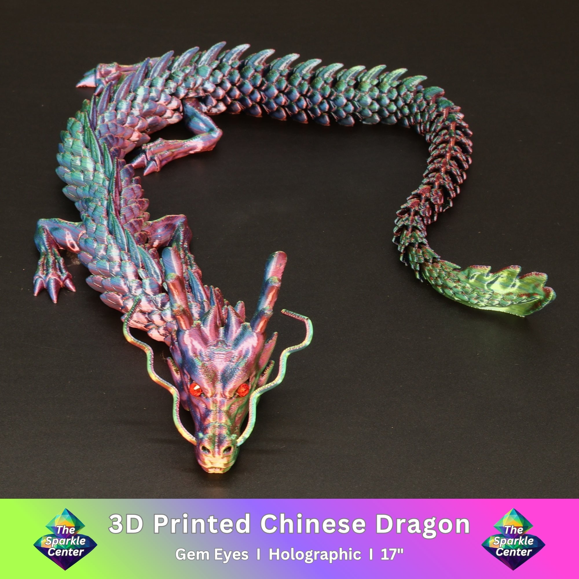 3D Printed Chinese Dragon w/ Gem Eyes