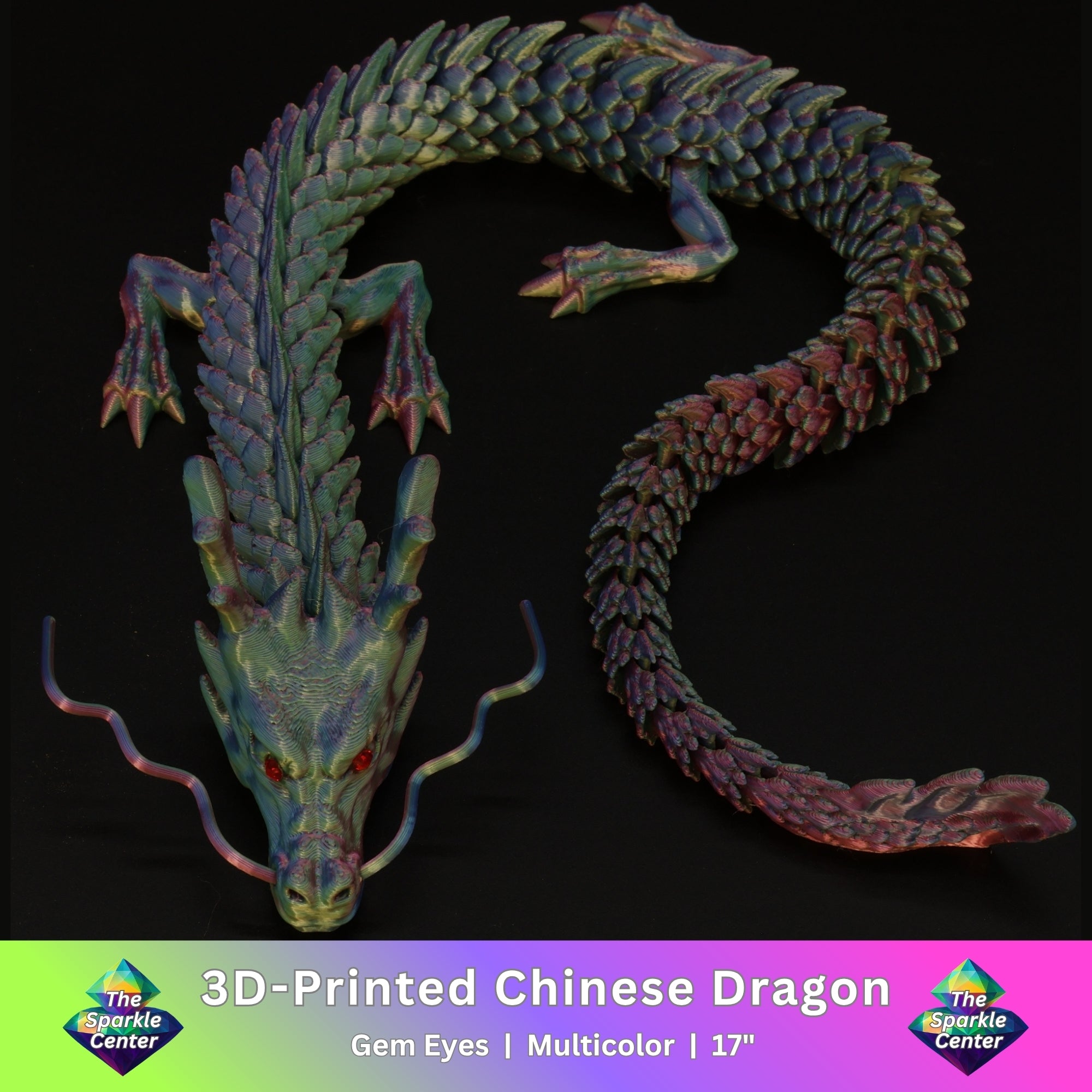 3D Printed Chinese Dragon w/ Gem Eyes