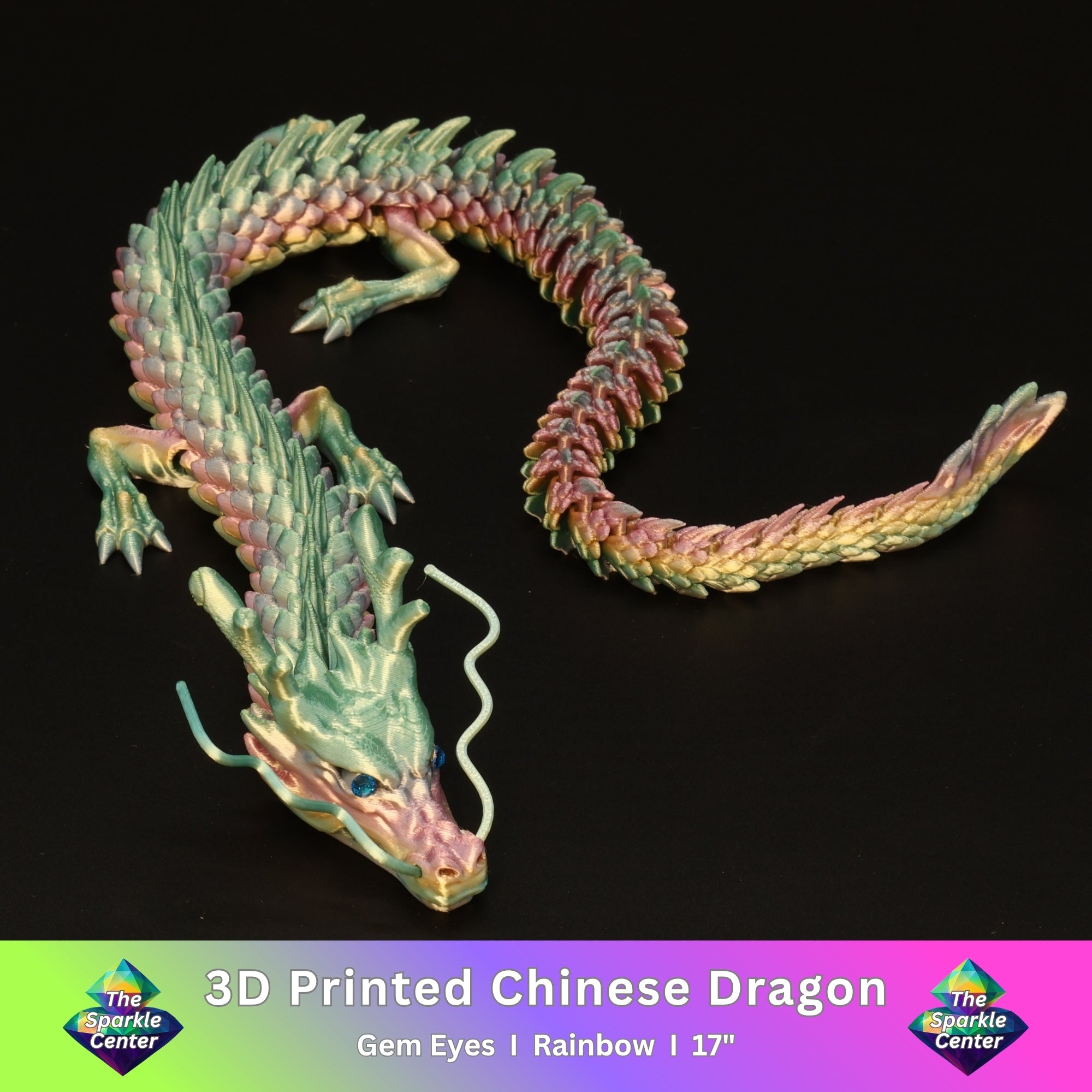3D Printed Chinese Dragon w/ Gem Eyes
