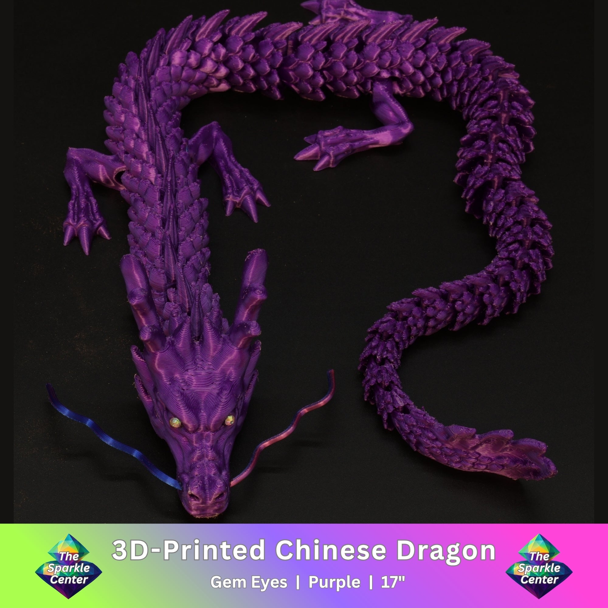 3D Printed Chinese Dragon w/ Gem Eyes