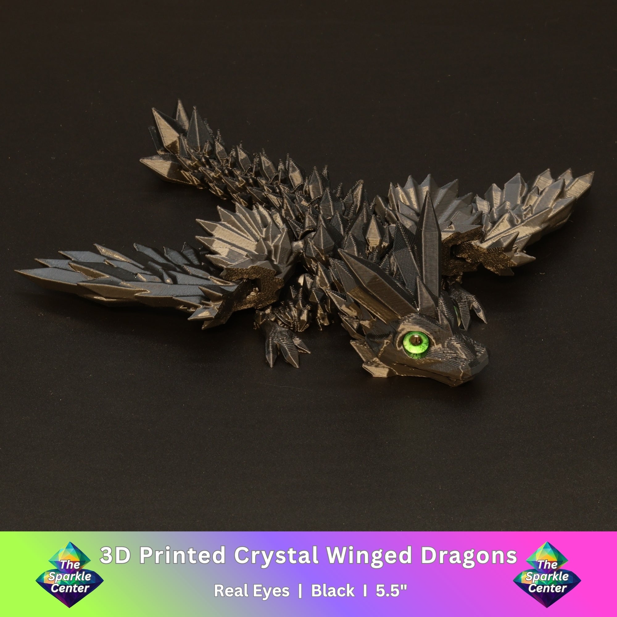 3D Printed Crystal-Winged Dragon w/ Real Eyes