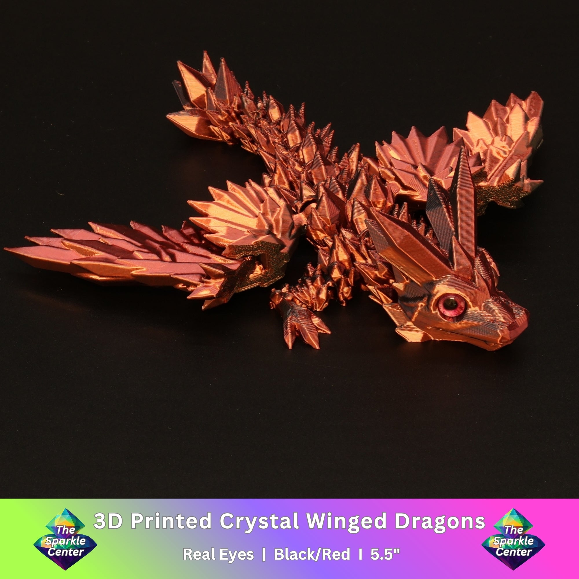 3D Printed Crystal-Winged Dragon w/ Real Eyes