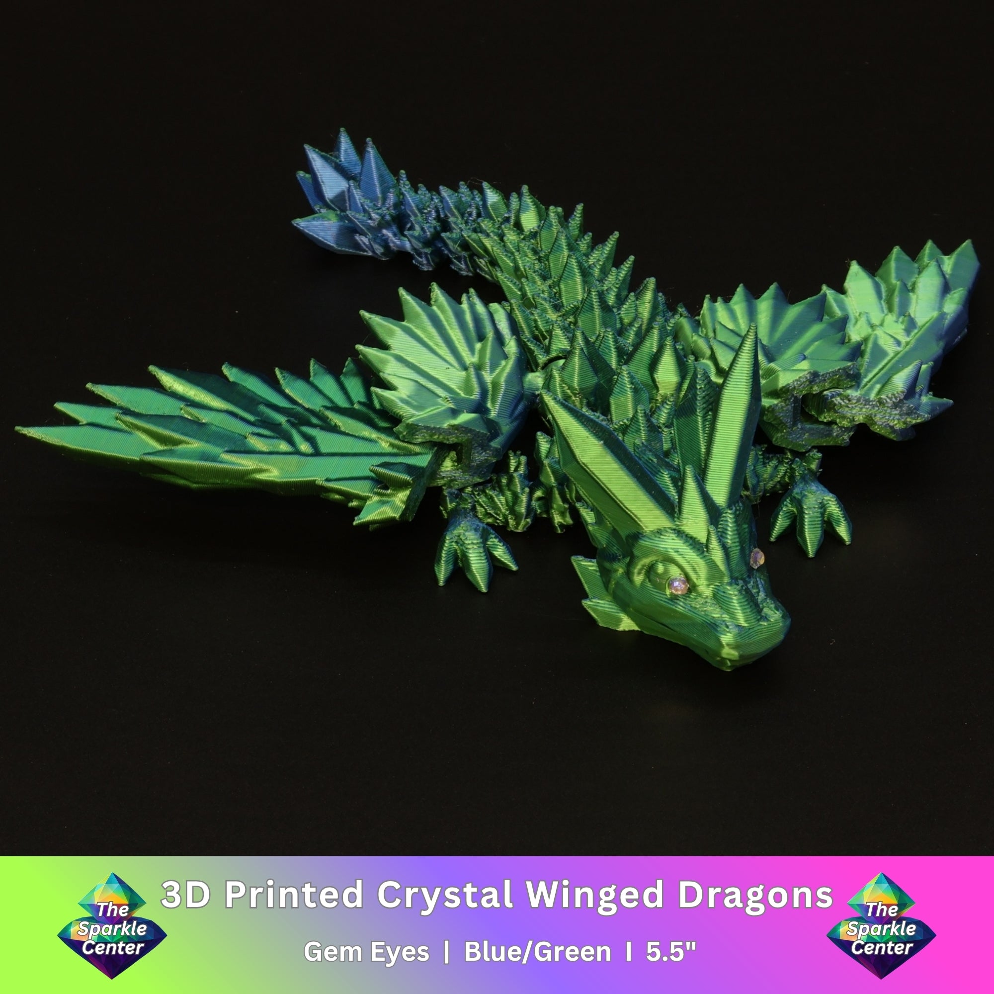 3D Printed Crystal-Winged Dragon w/ Gem Eyes