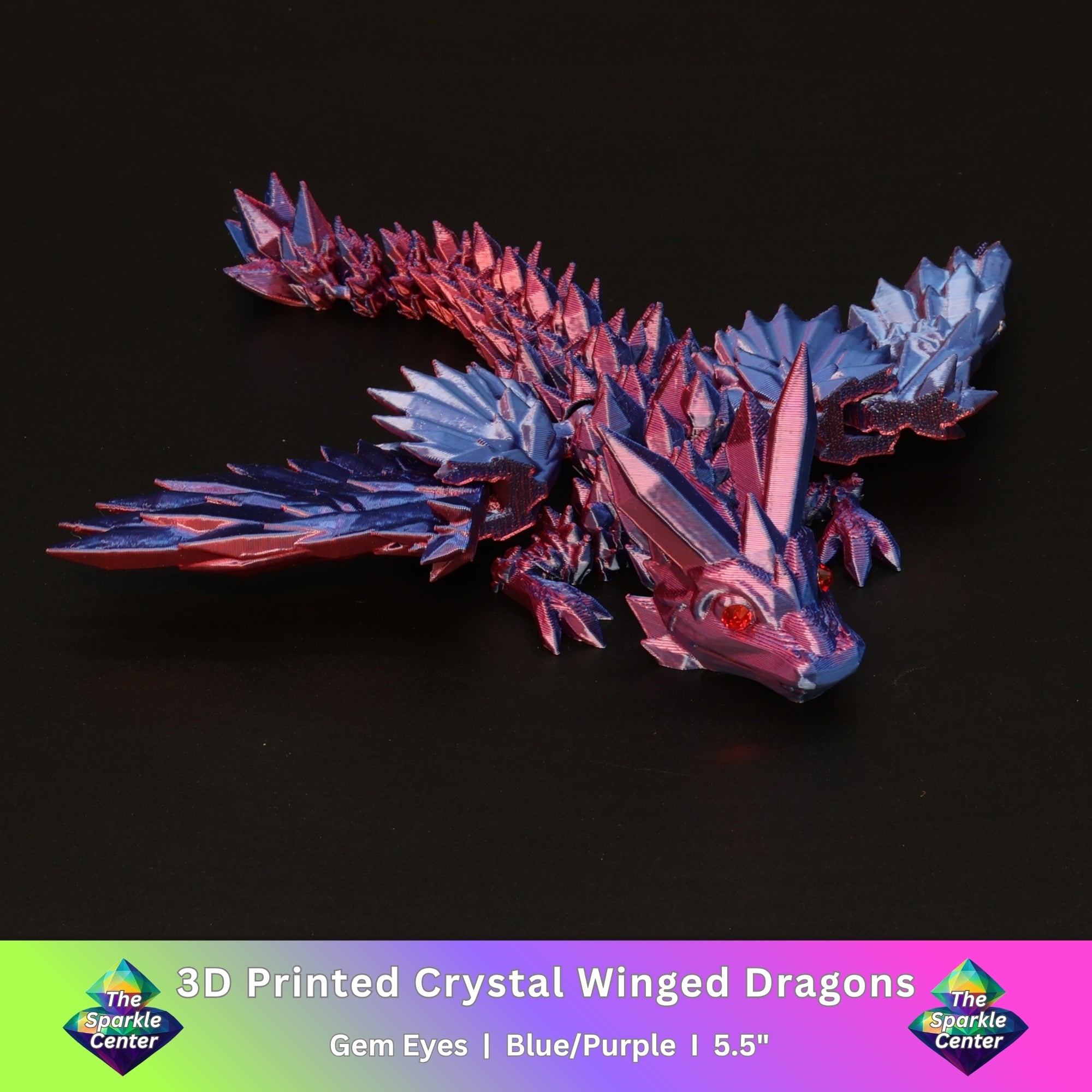 3D Printed Crystal-Winged Dragon w/ Gem Eyes