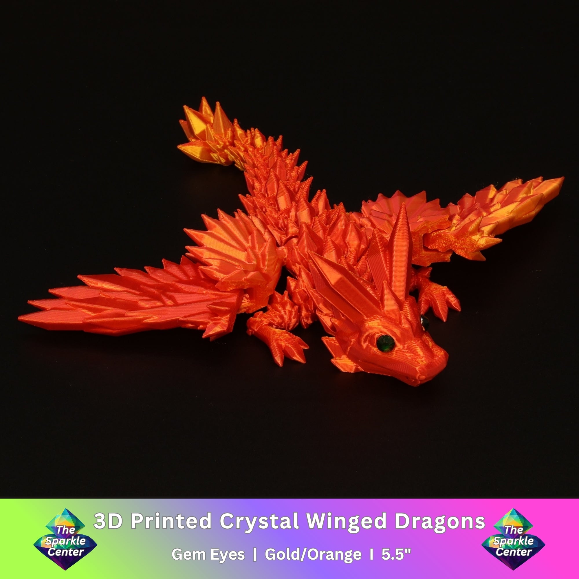 3D Printed Crystal-Winged Dragon w/ Gem Eyes
