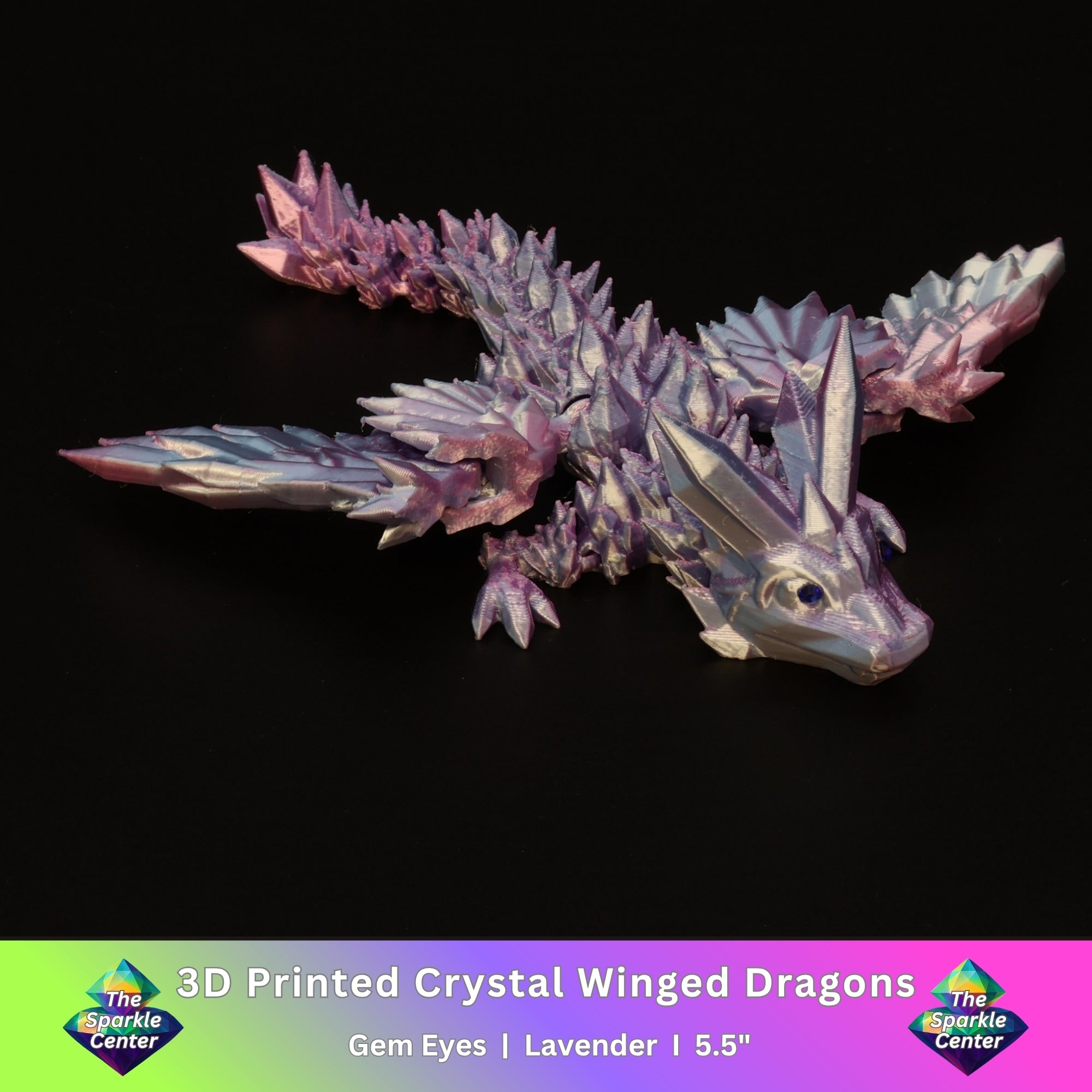 3D Printed Crystal-Winged Dragon w/ Gem Eyes