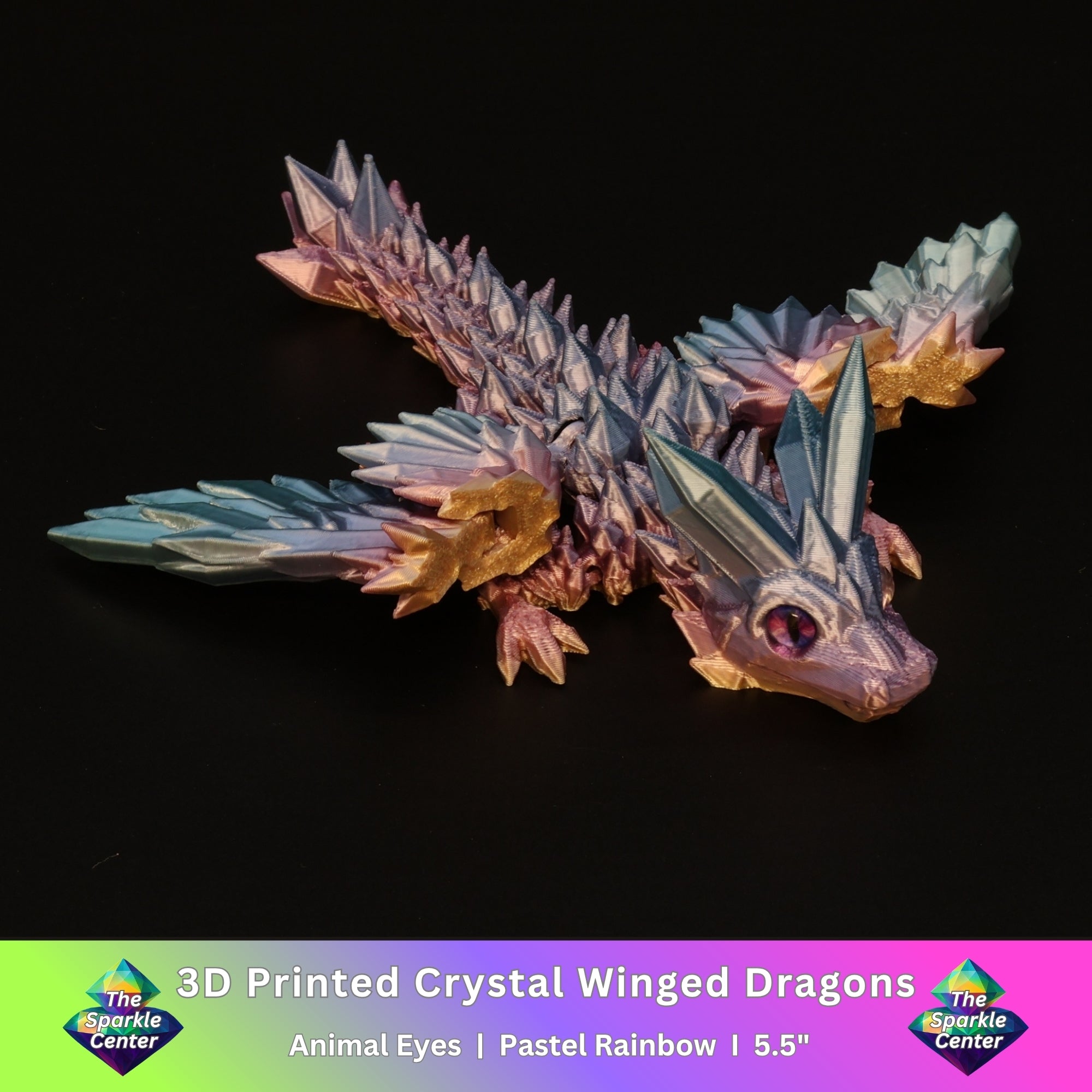 3D Printed Crystal-Winged Dragon w/ Animal Eyes