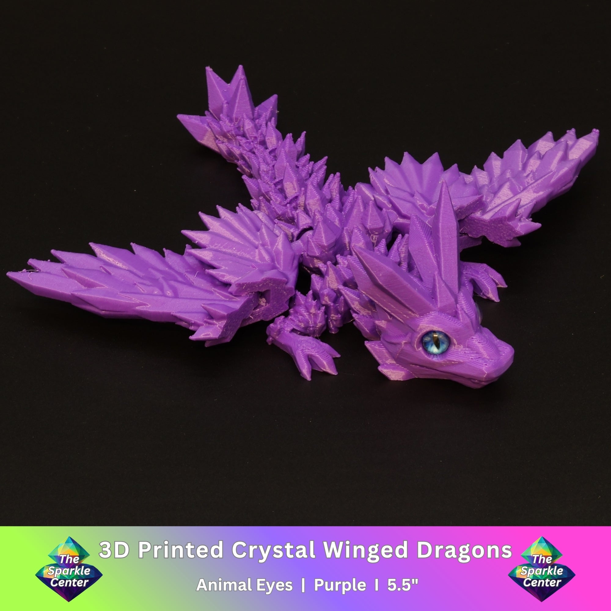 3D Printed Crystal-Winged Dragon w/ Animal Eyes