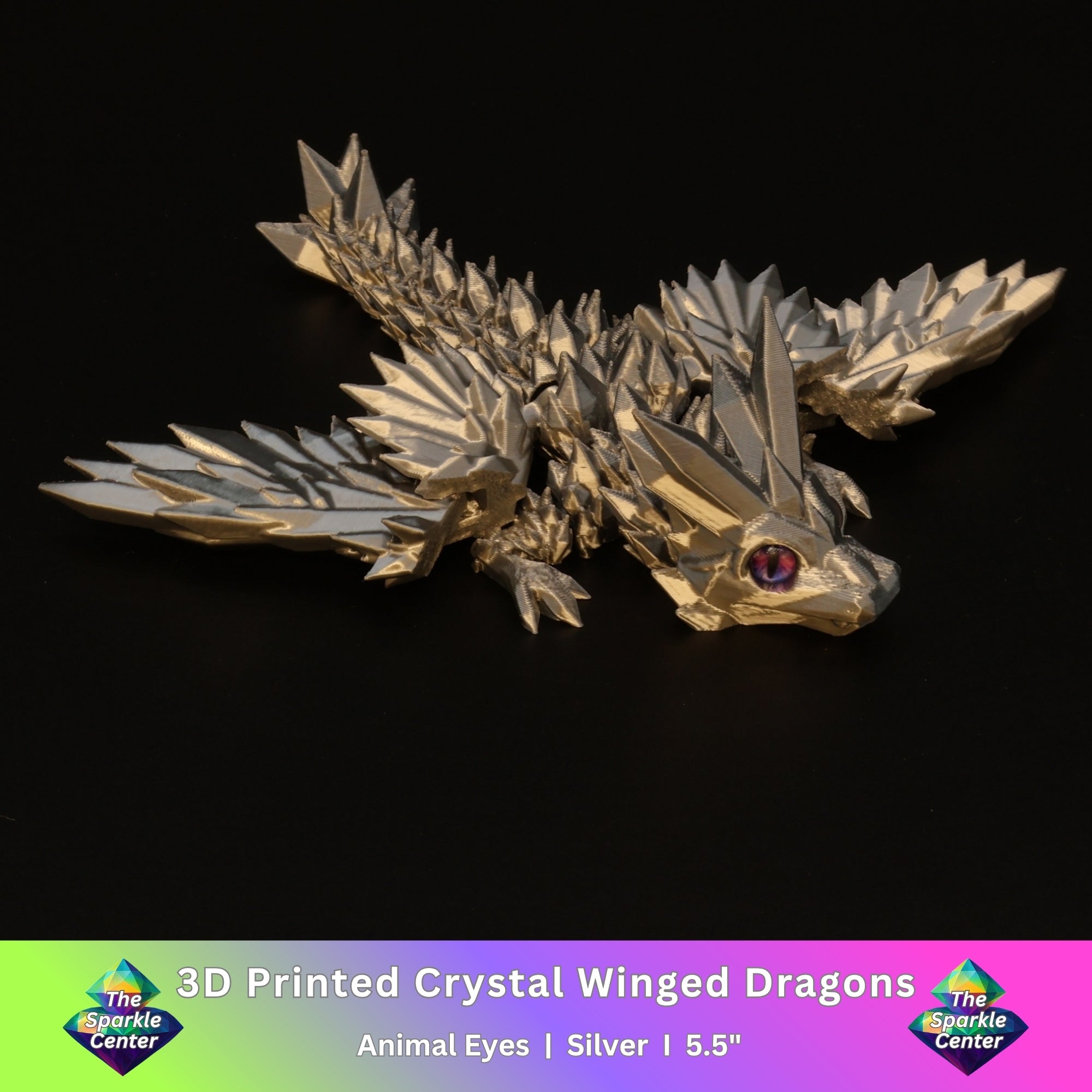 3D Printed Crystal-Winged Dragon w/ Animal Eyes
