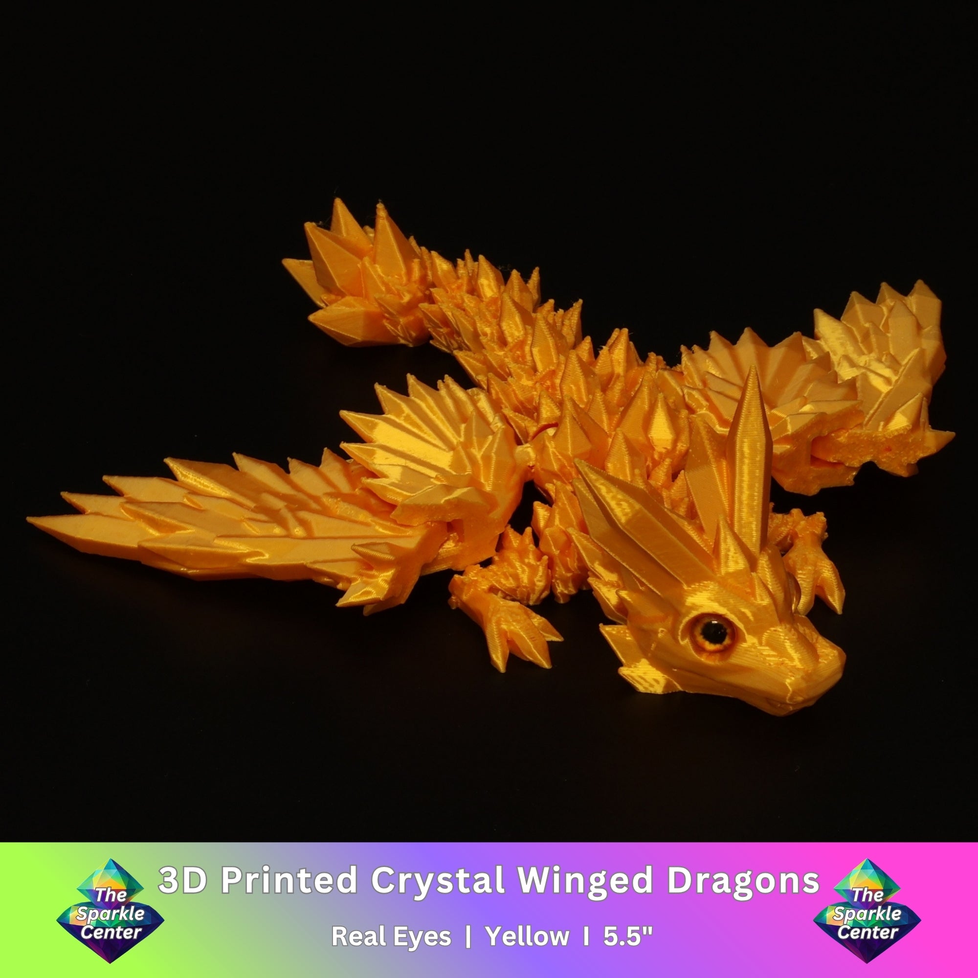 3D Printed Crystal-Winged Dragon w/ Real Eyes