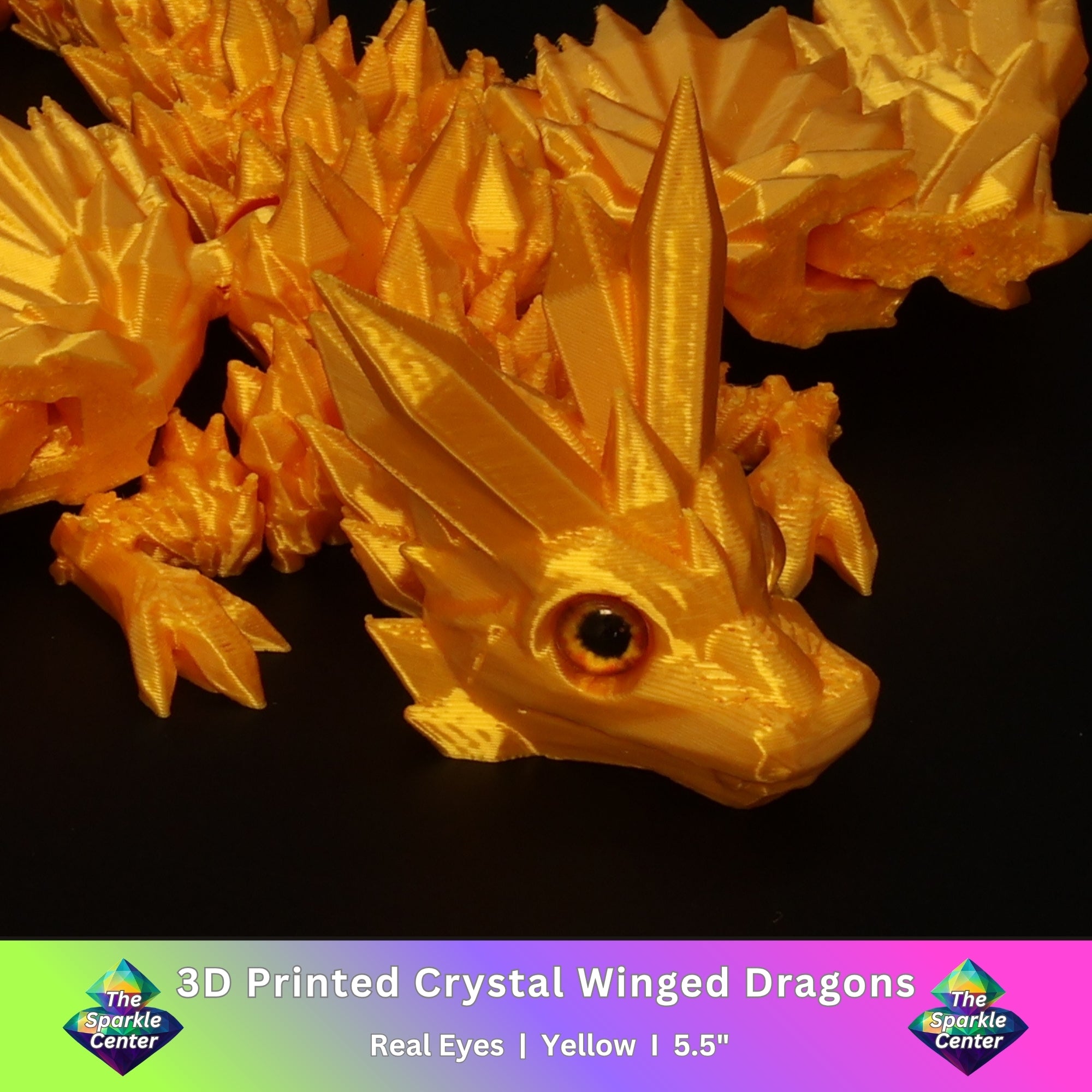 3D Printed Crystal-Winged Dragon w/ Real Eyes