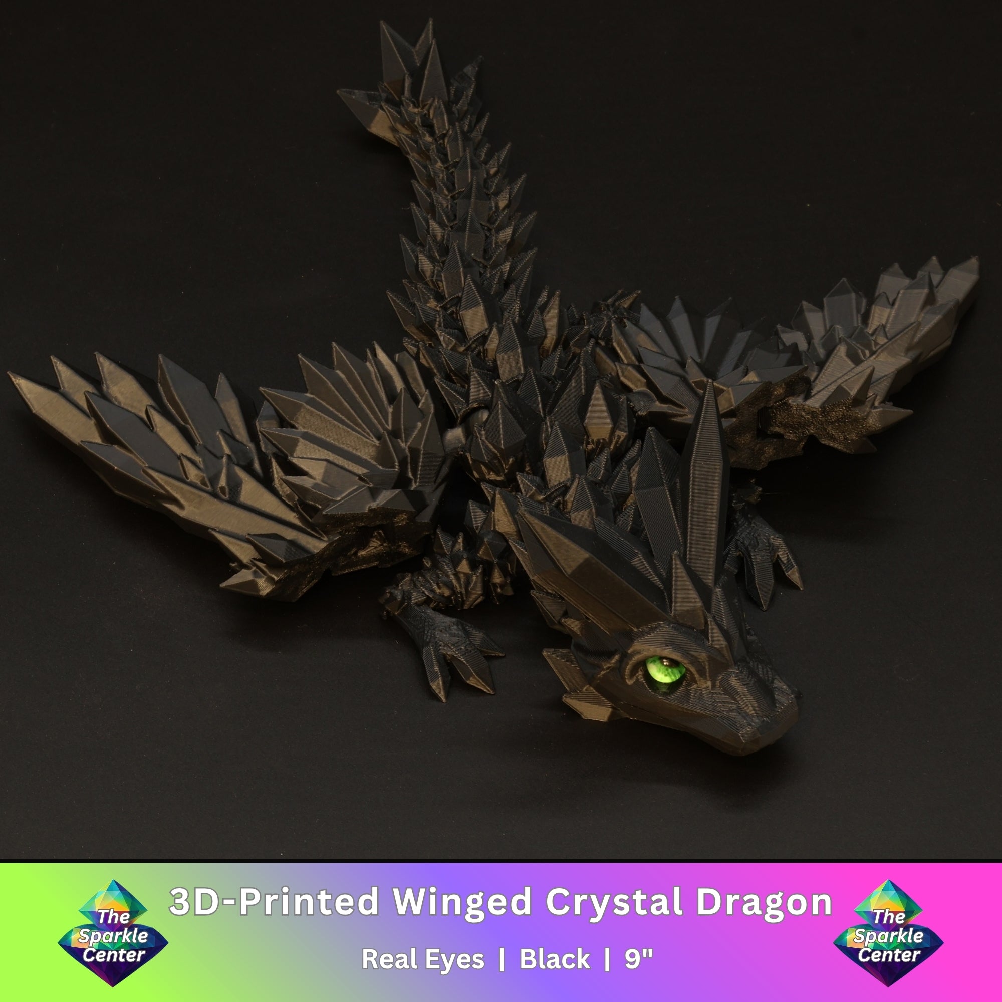 3D Printed Crystal-Winged Dragon w/ Real Eyes