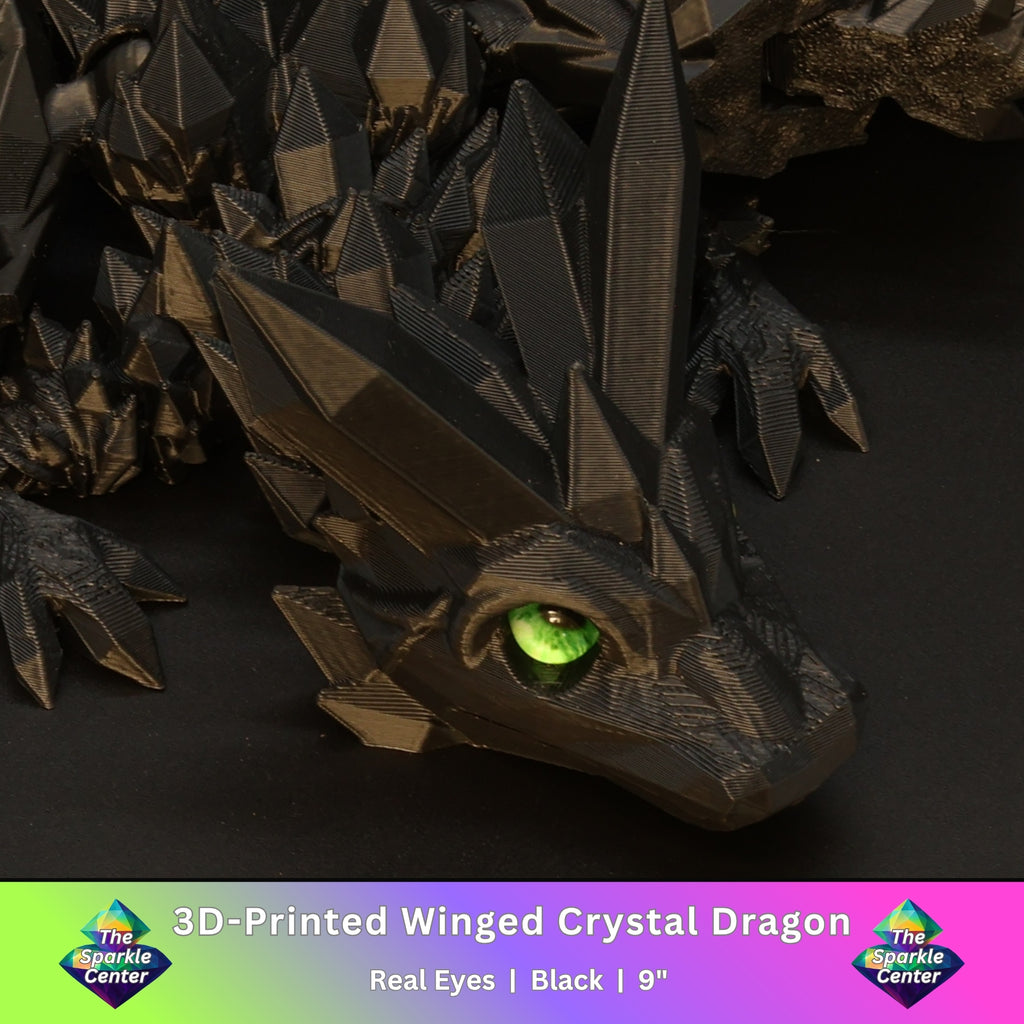 3D Printed Crystal-Winged Dragon w/ Real Eyes