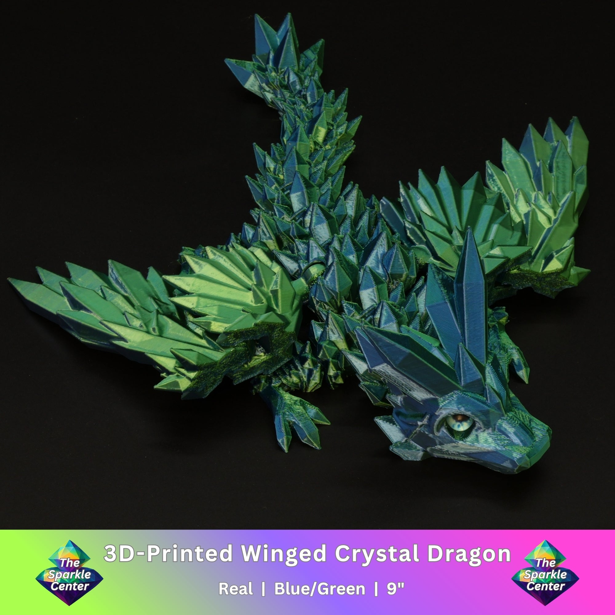 3D Printed Crystal-Winged Dragon w/ Real Eyes