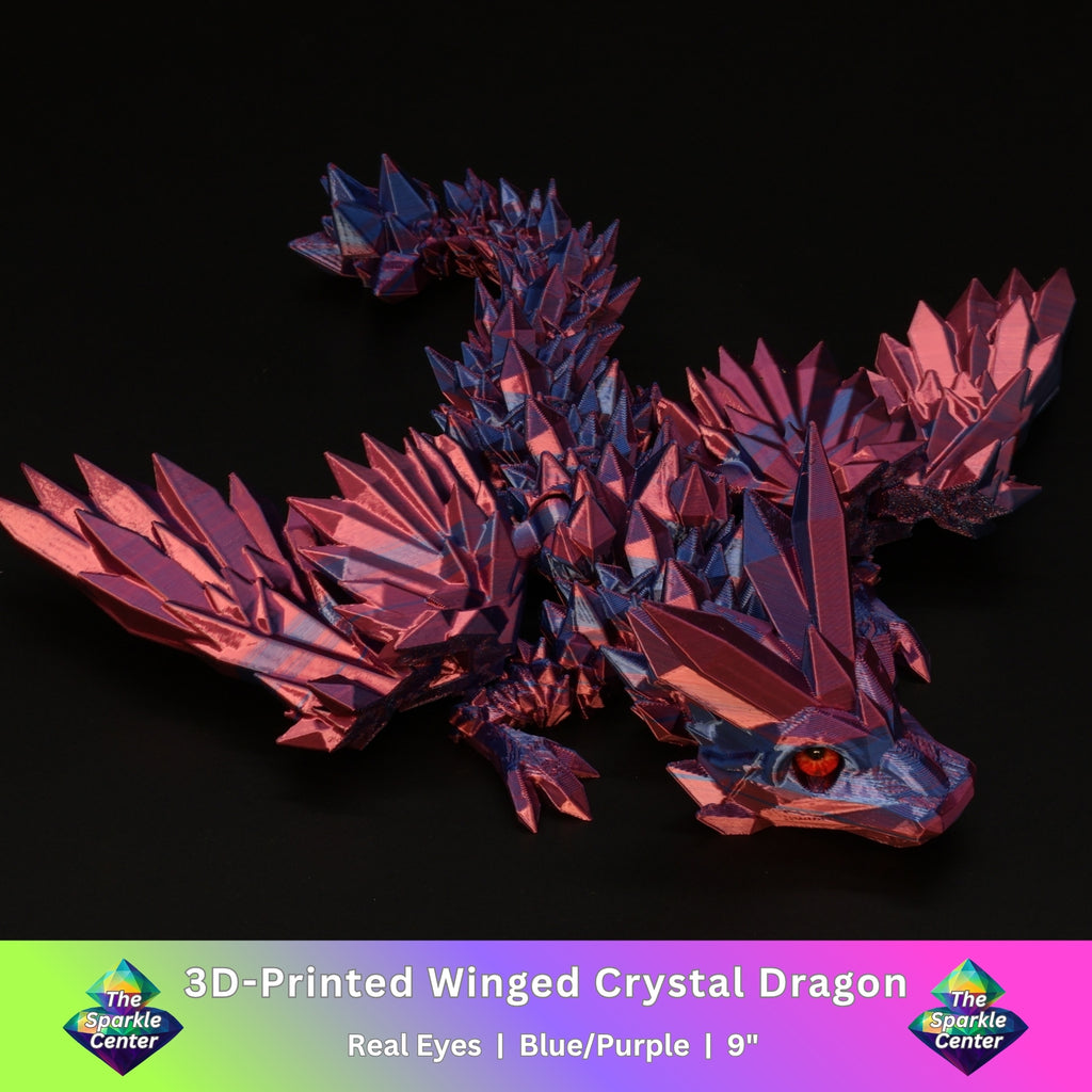 3D Printed Crystal-Winged Dragon w/ Real Eyes