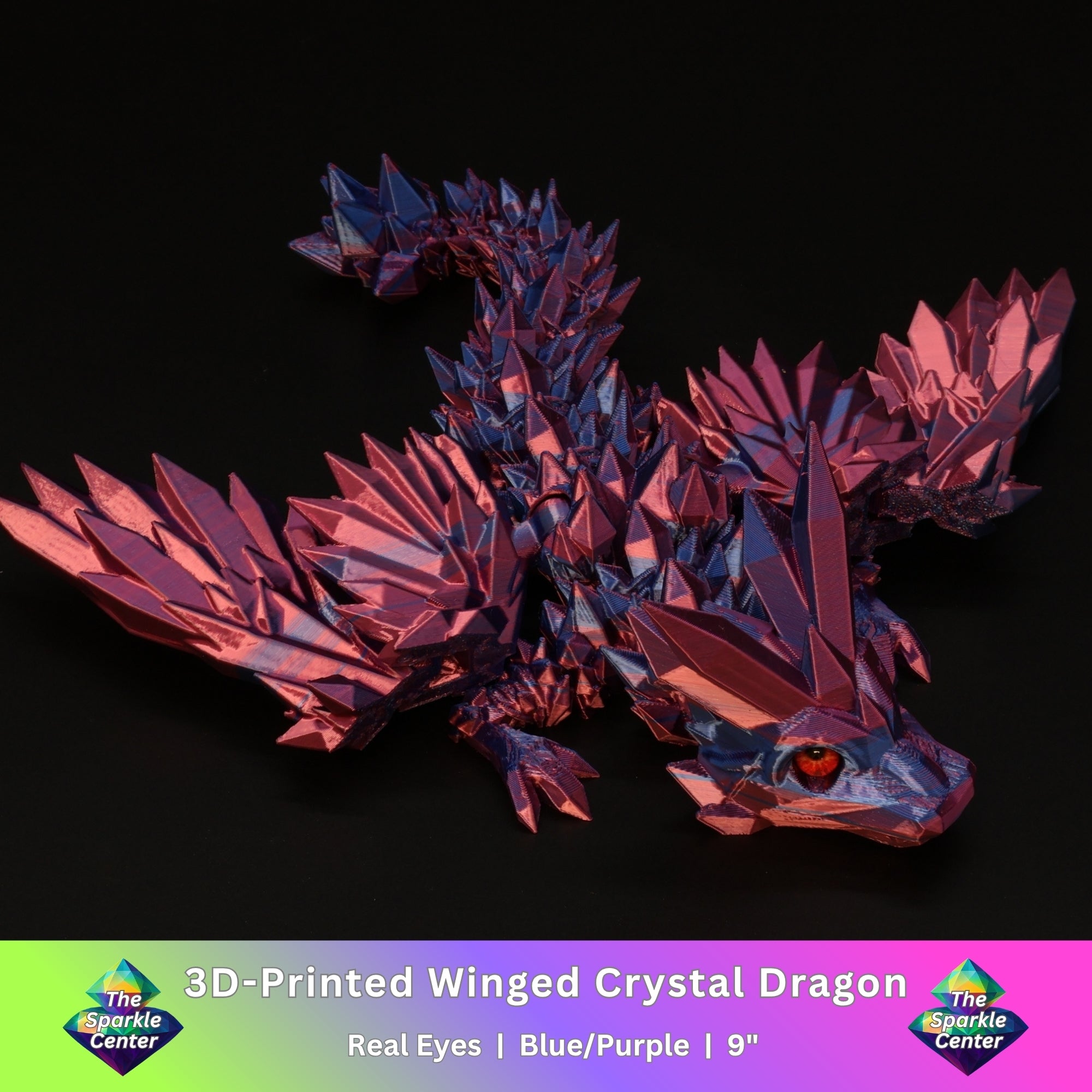 3D Printed Crystal-Winged Dragon w/ Real Eyes