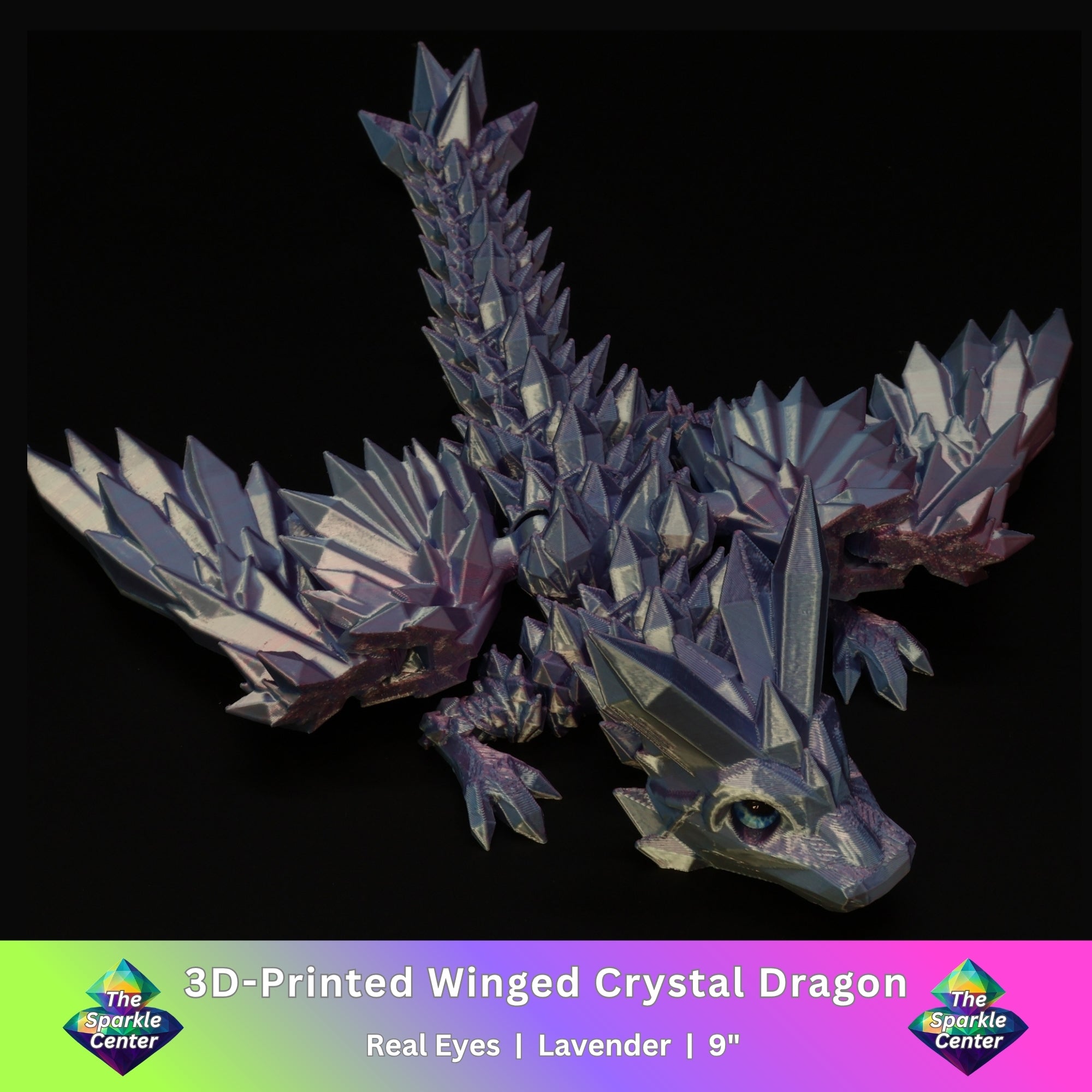 3D Printed Crystal-Winged Dragon w/ Real Eyes