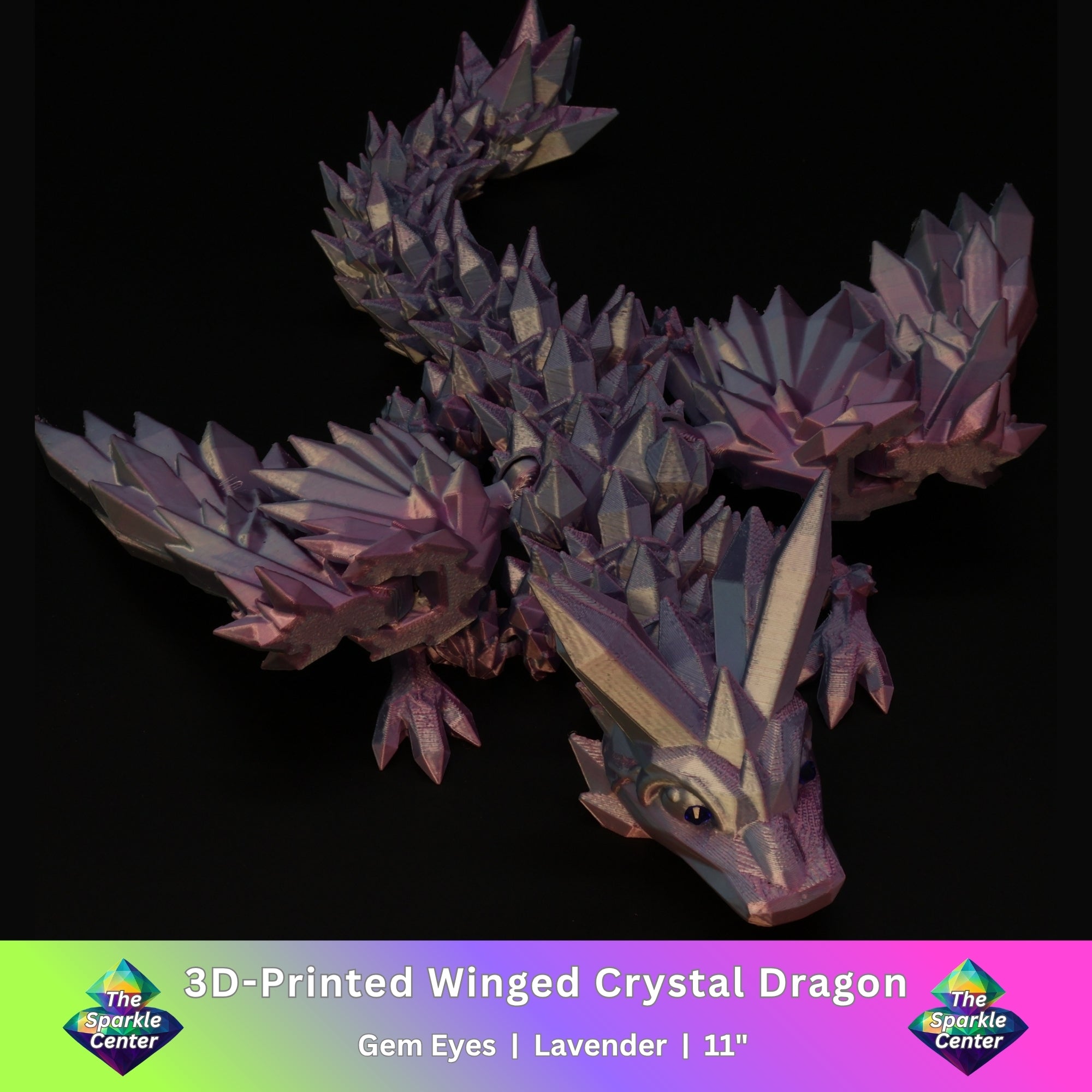 3D Printed Crystal-Winged Dragon w/ Gem Eyes