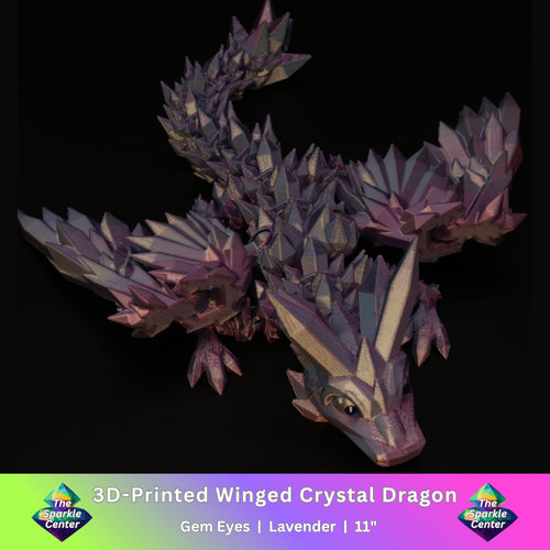 3D Printed Crystal-Winged Dragon w/ Gem Eyes