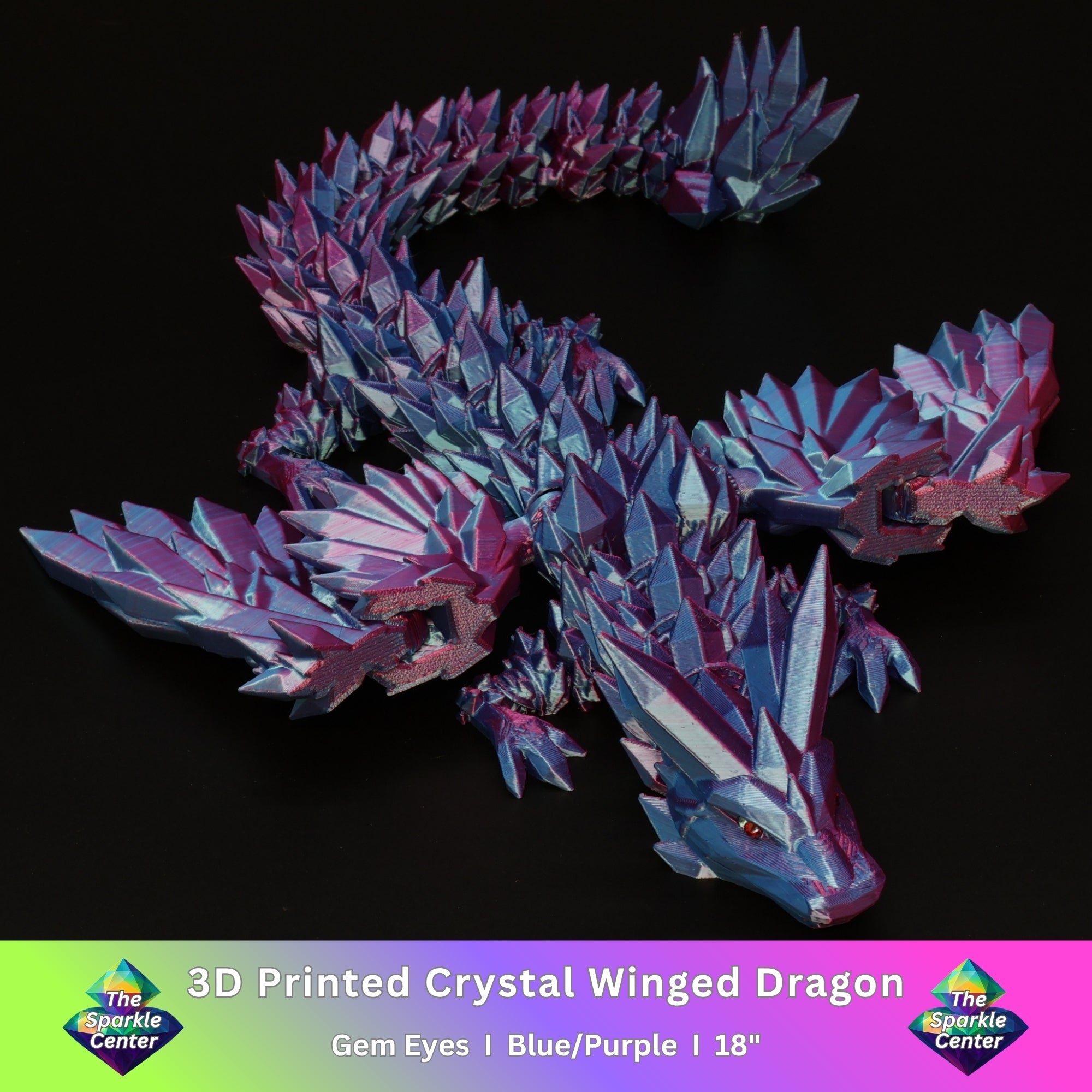 3D Printed Crystal-Winged Dragon w/ Gem Eyes