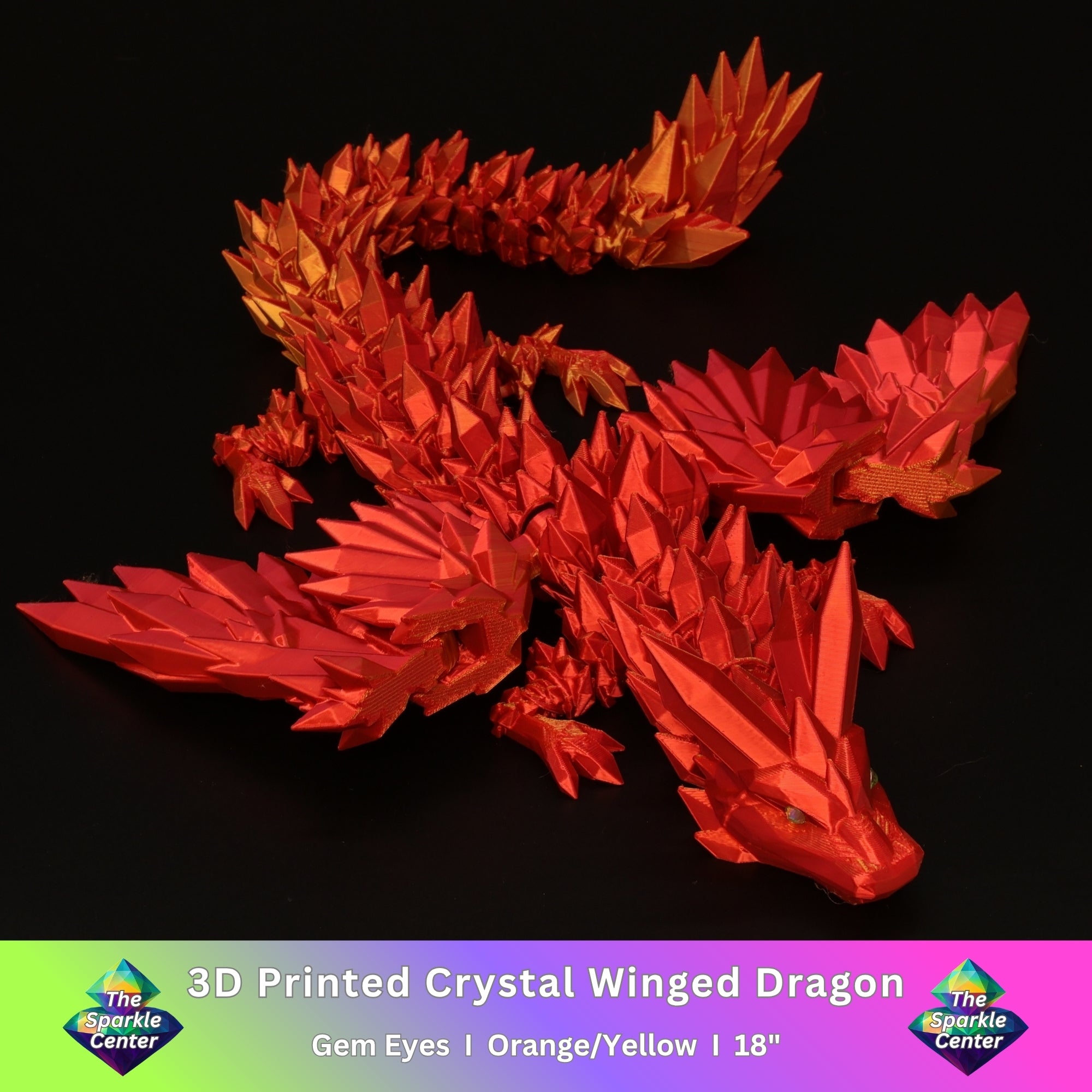 3D Printed Crystal-Winged Dragon w/ Gem Eyes