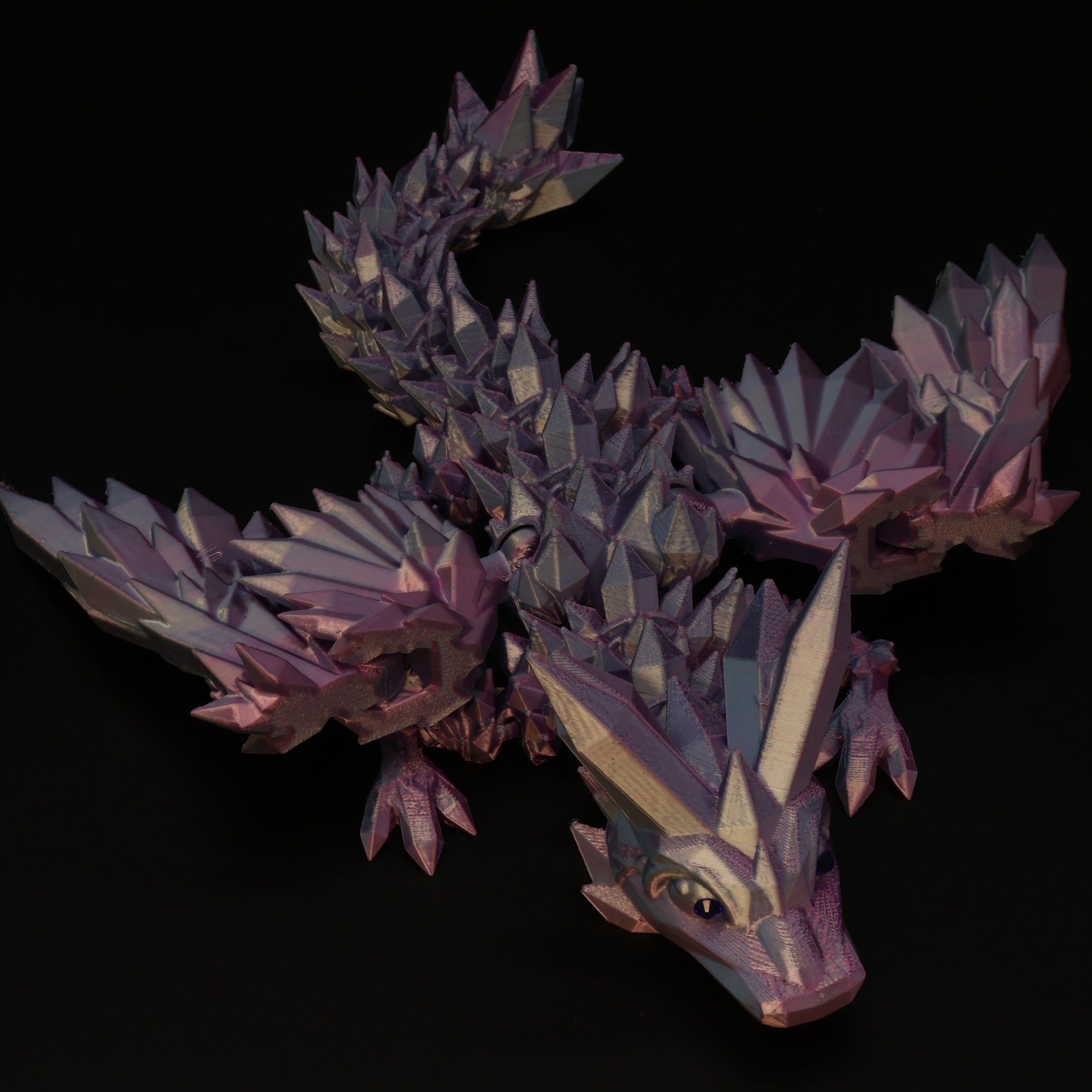 3D Printed Crystal-Winged Dragon w/ Gem Eyes