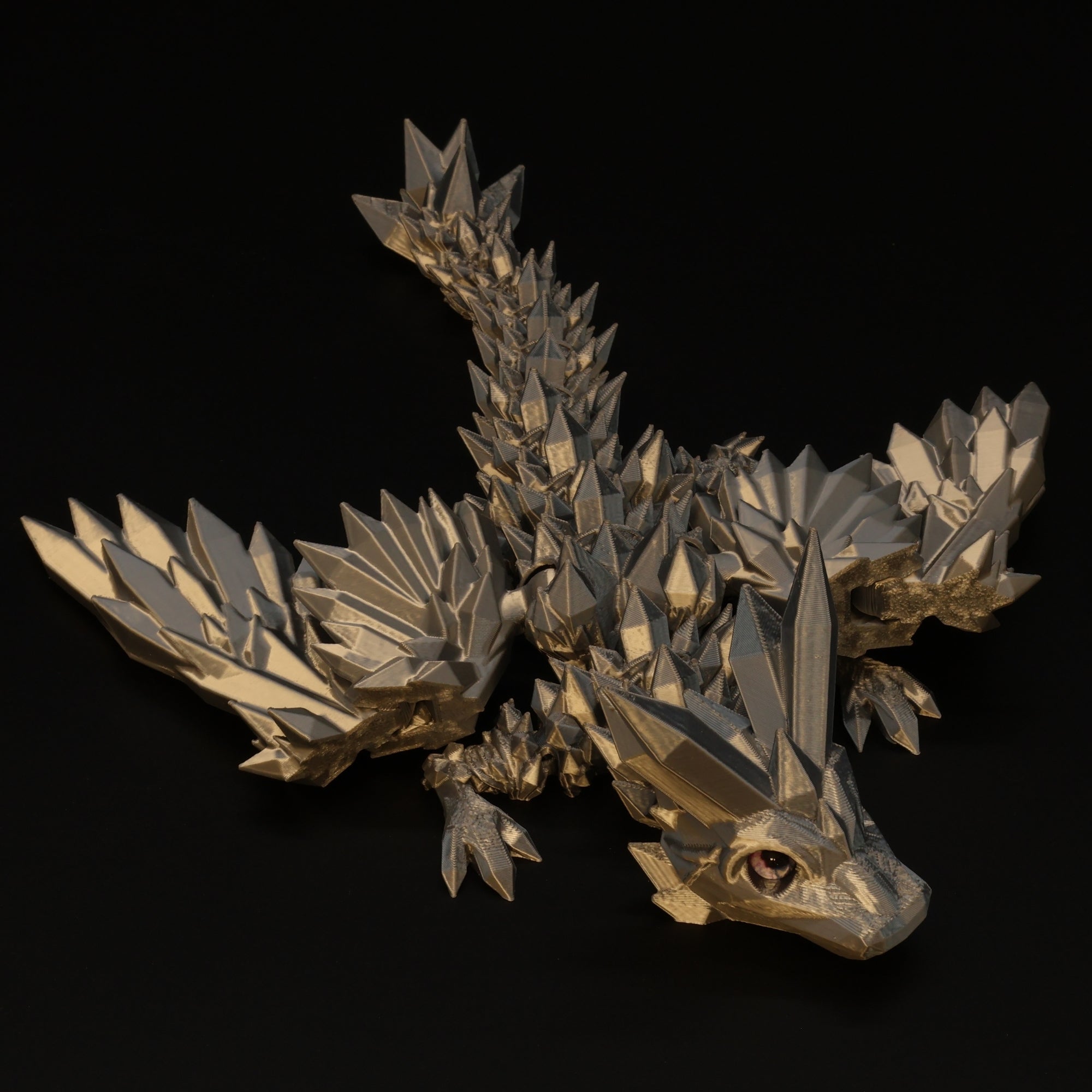 3D Printed Crystal-Winged Dragon w/ Real Eyes