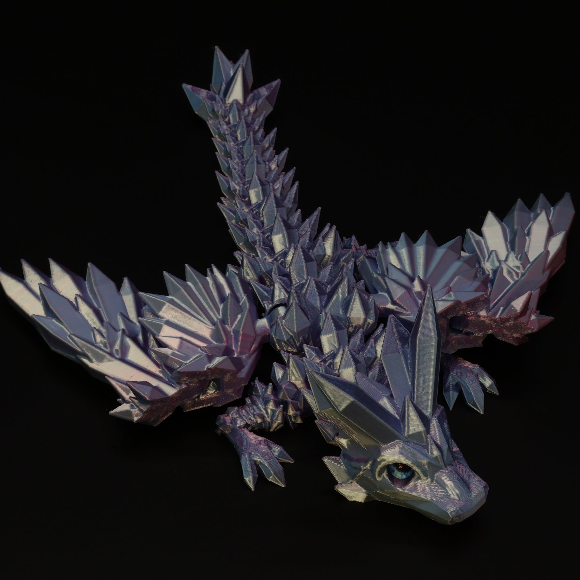 3D Printed Crystal-Winged Dragon w/ Real Eyes