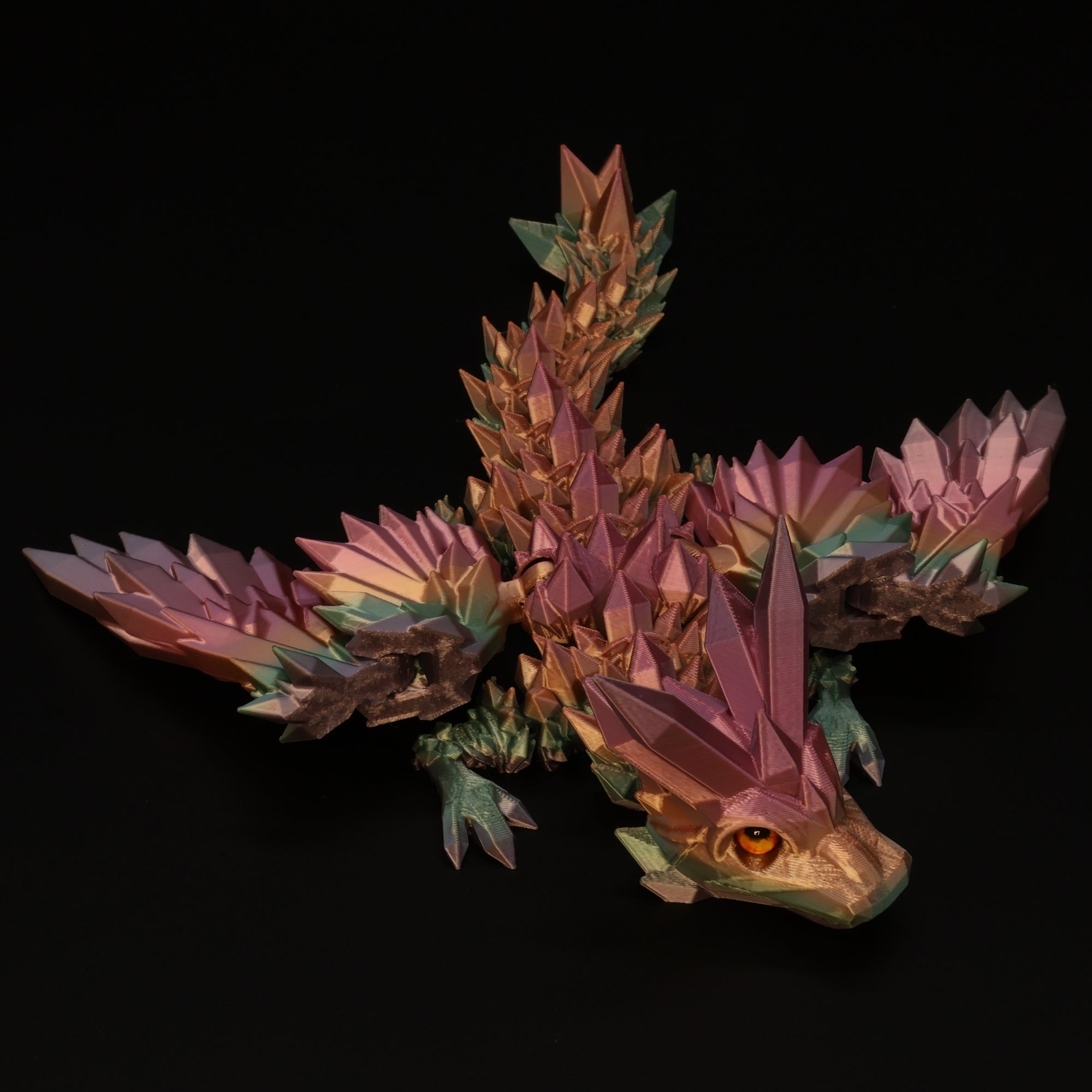 3D Printed Crystal-Winged Dragon w/ Real Eyes