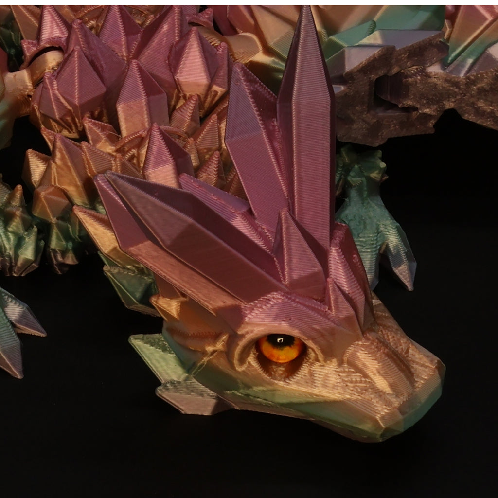 3D Printed Crystal-Winged Dragon w/ Real Eyes