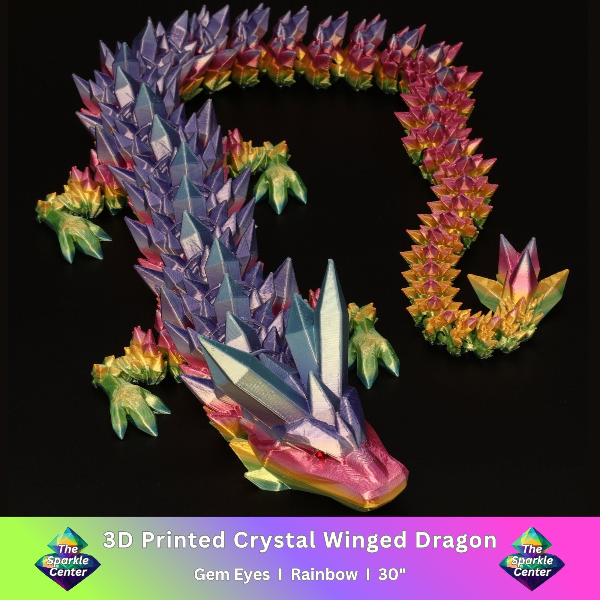 3D Printed Crystal Dragon w/ Gem Eyes