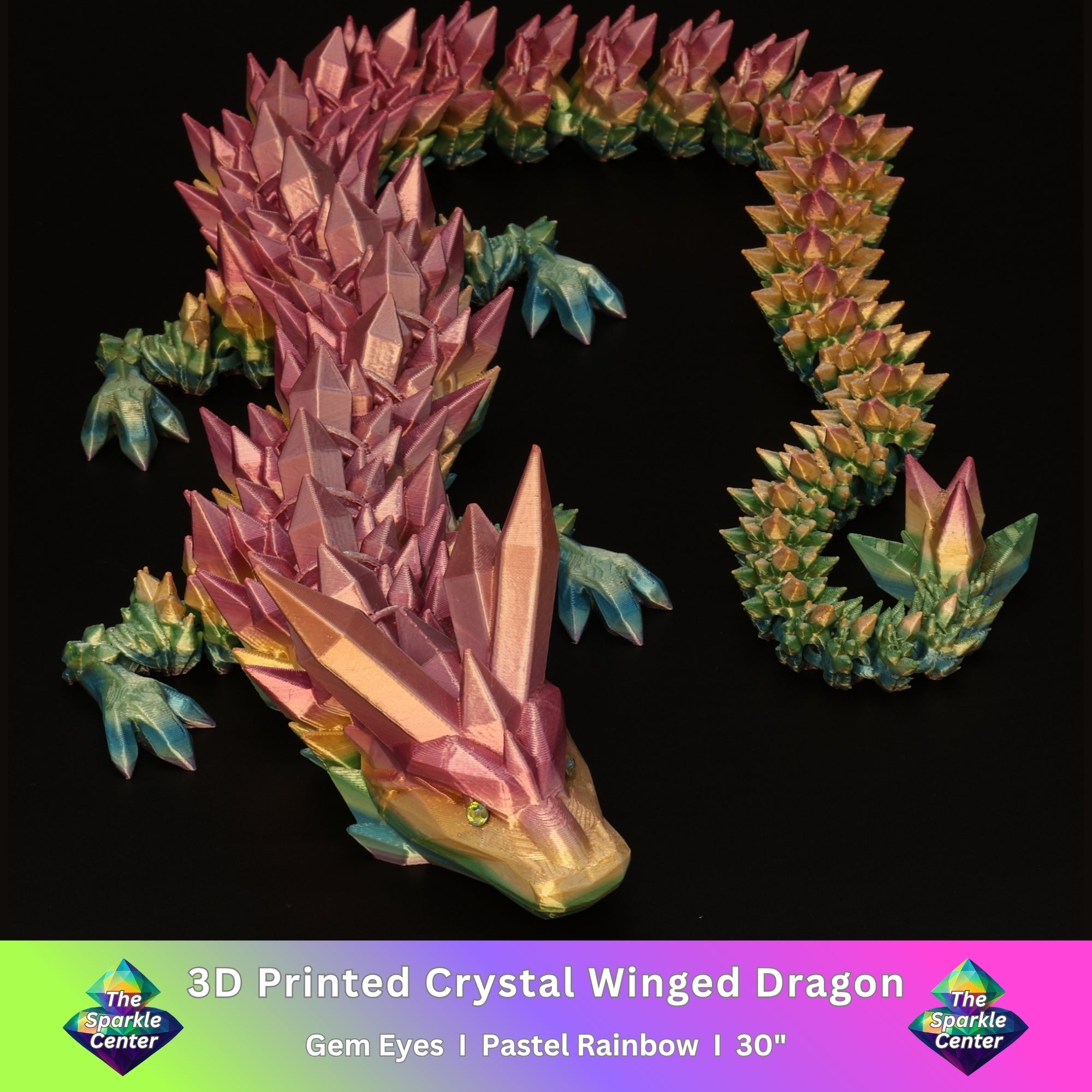 3D Printed Crystal Dragon w/ Gem Eyes