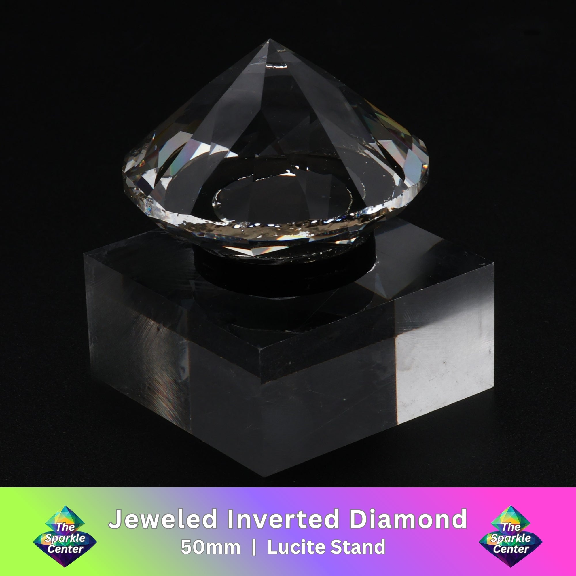 Jeweled Inverted Diamond with Lucite Stand
